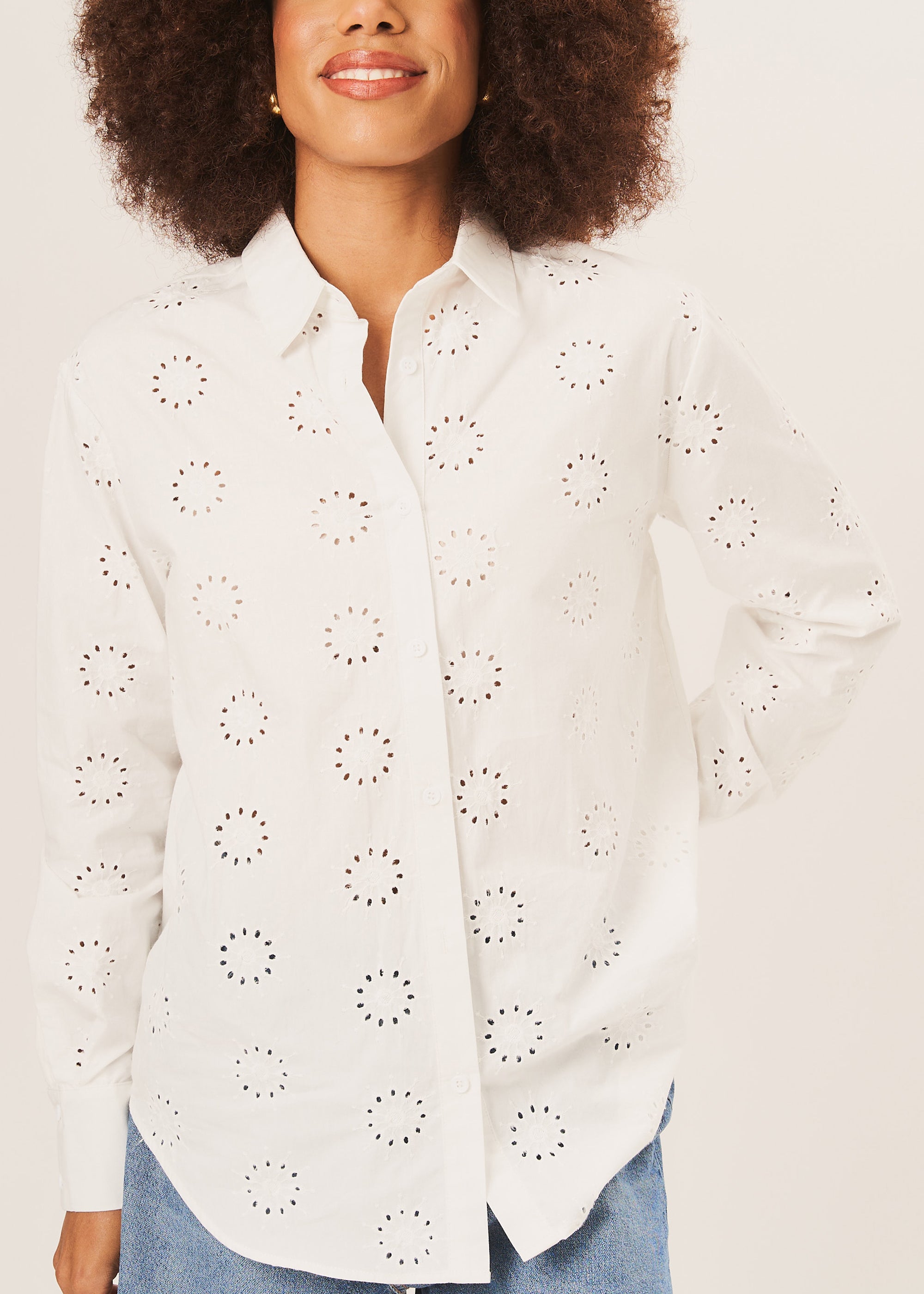 White Cotton Embroidered Long Sleeves Shirt