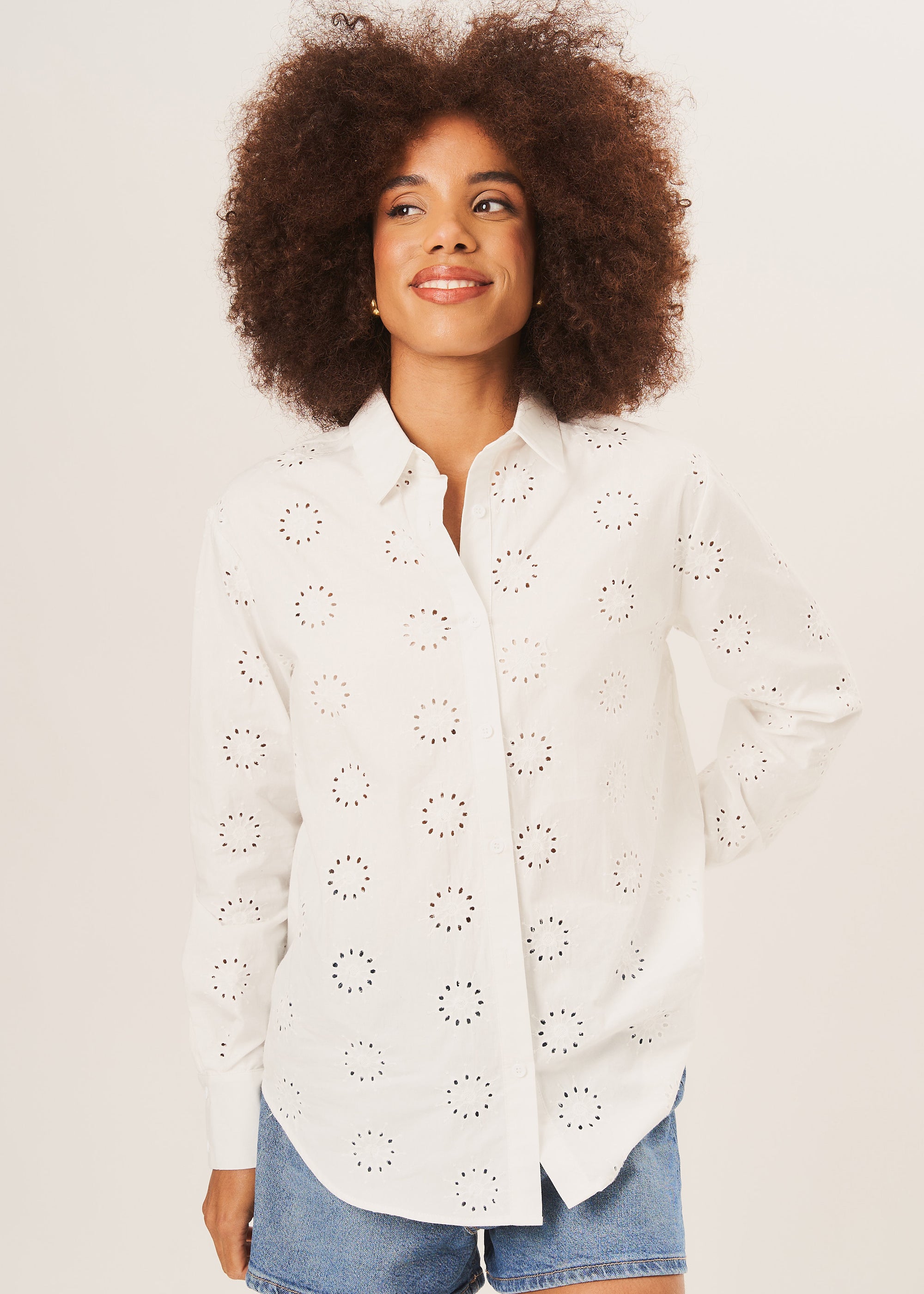 White Cotton Embroidered Long Sleeves Shirt