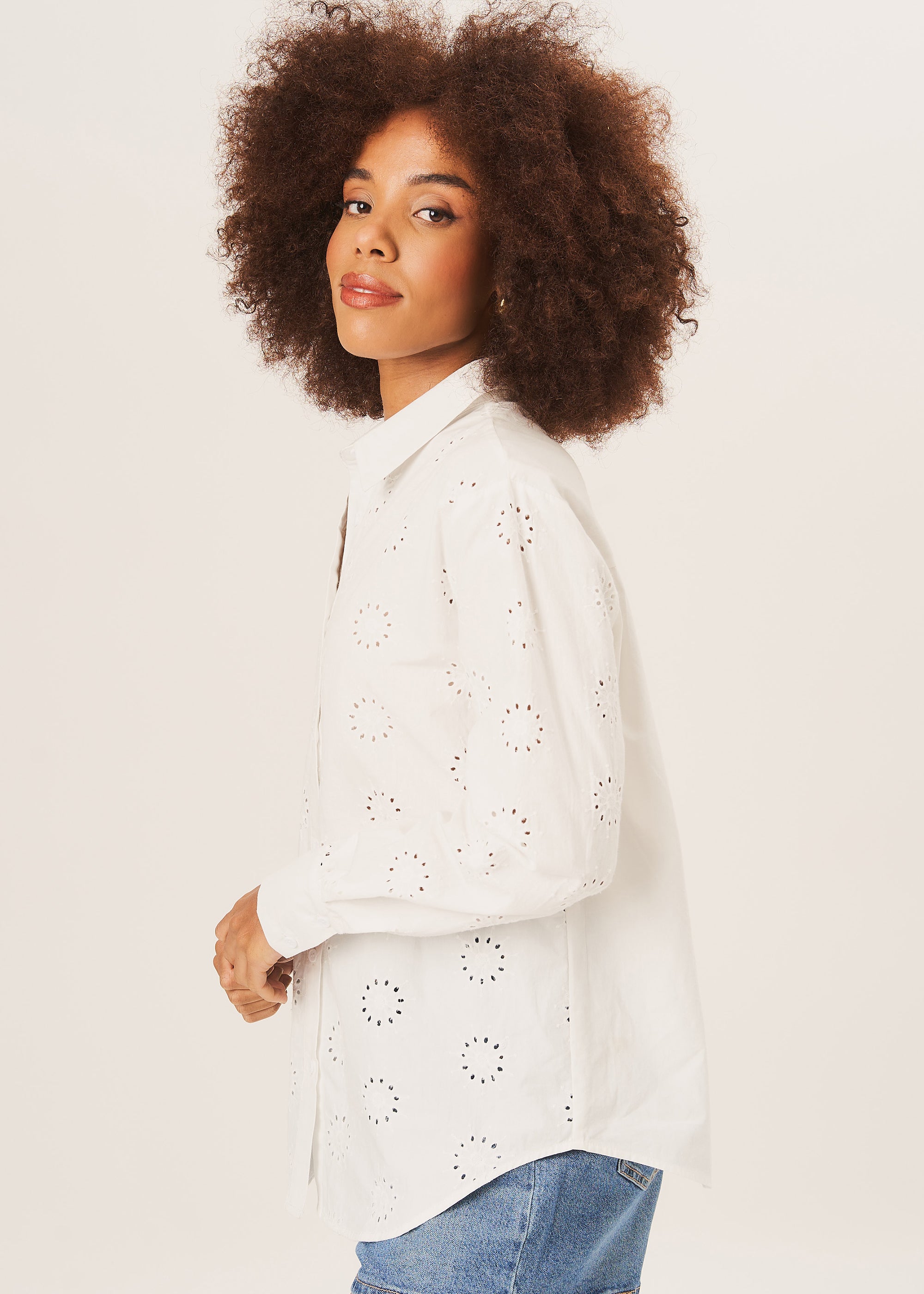 White Cotton Embroidered Long Sleeves Shirt