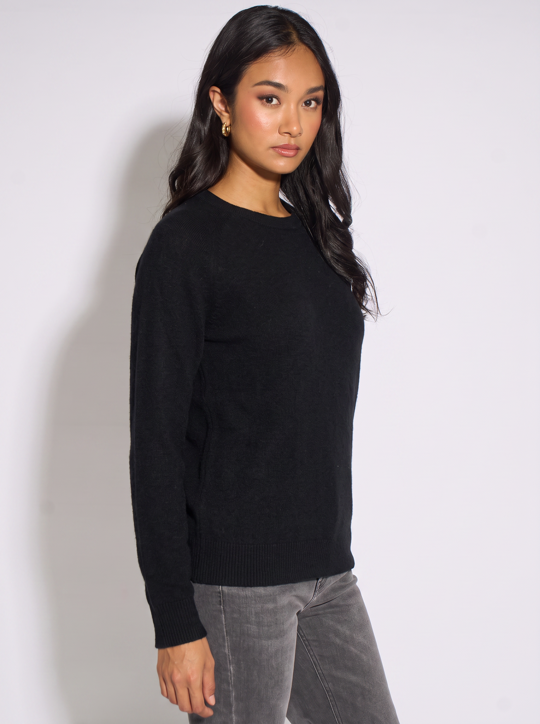 Black Crew Neck Fine Knit Oversized Jumper