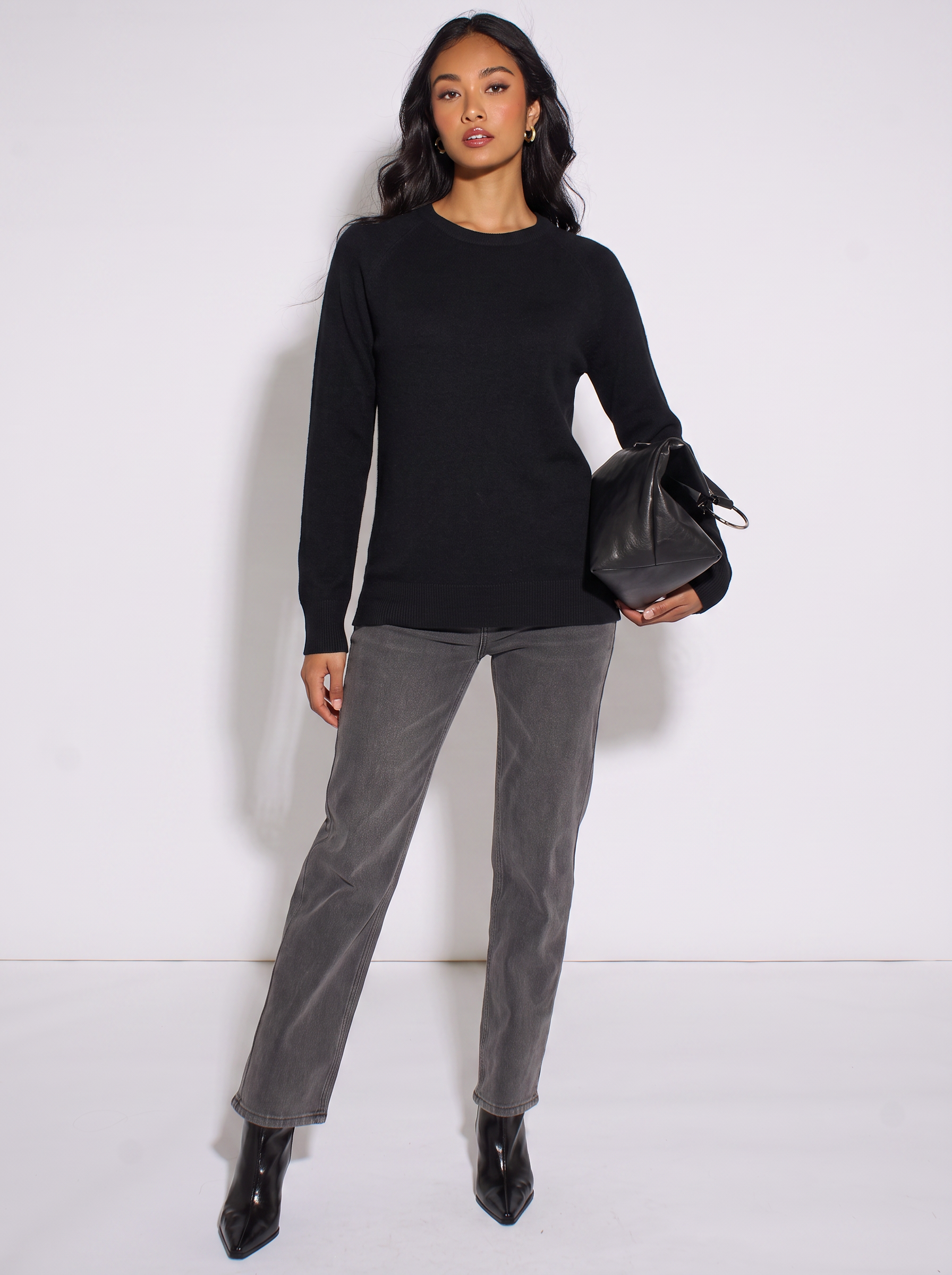Black Crew Neck Fine Knit Oversized Jumper