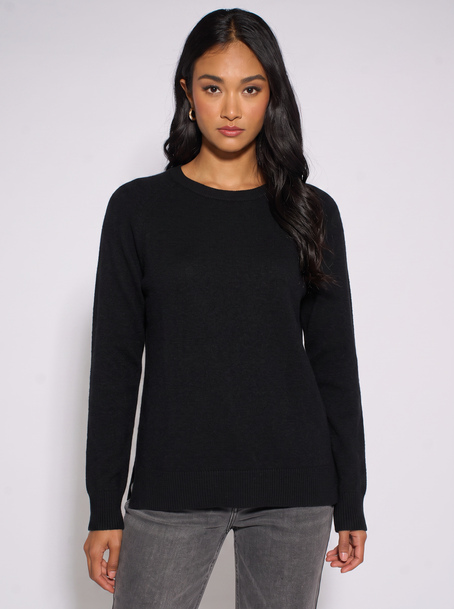 Black Crew Neck Fine Knit Oversized Jumper