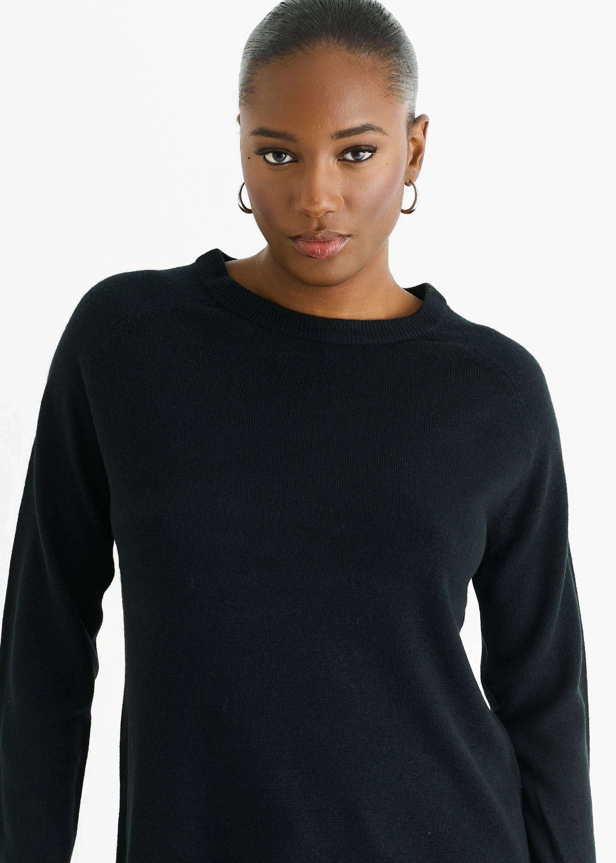 Black Crew Neck Fine Knit Oversized Jumper