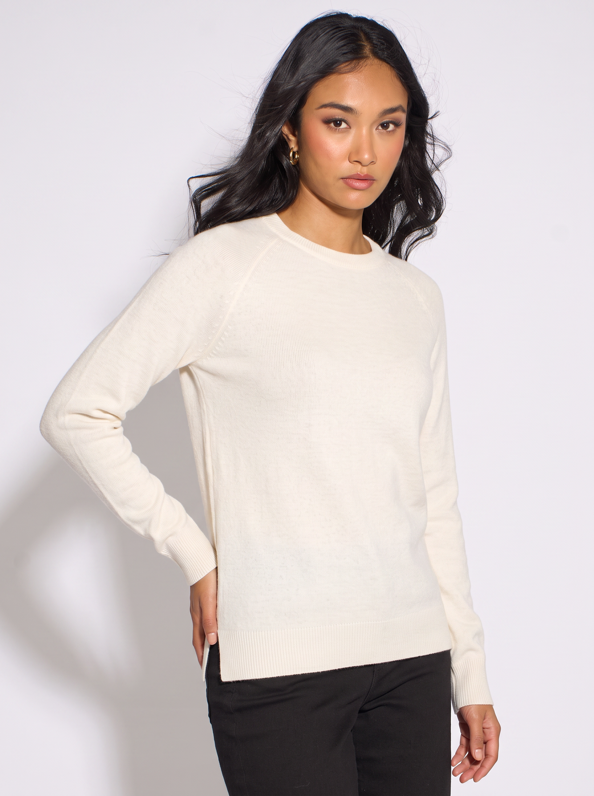 Ivory Crew Neck Fine Knit Oversized Jumper – View 4 | Gini London