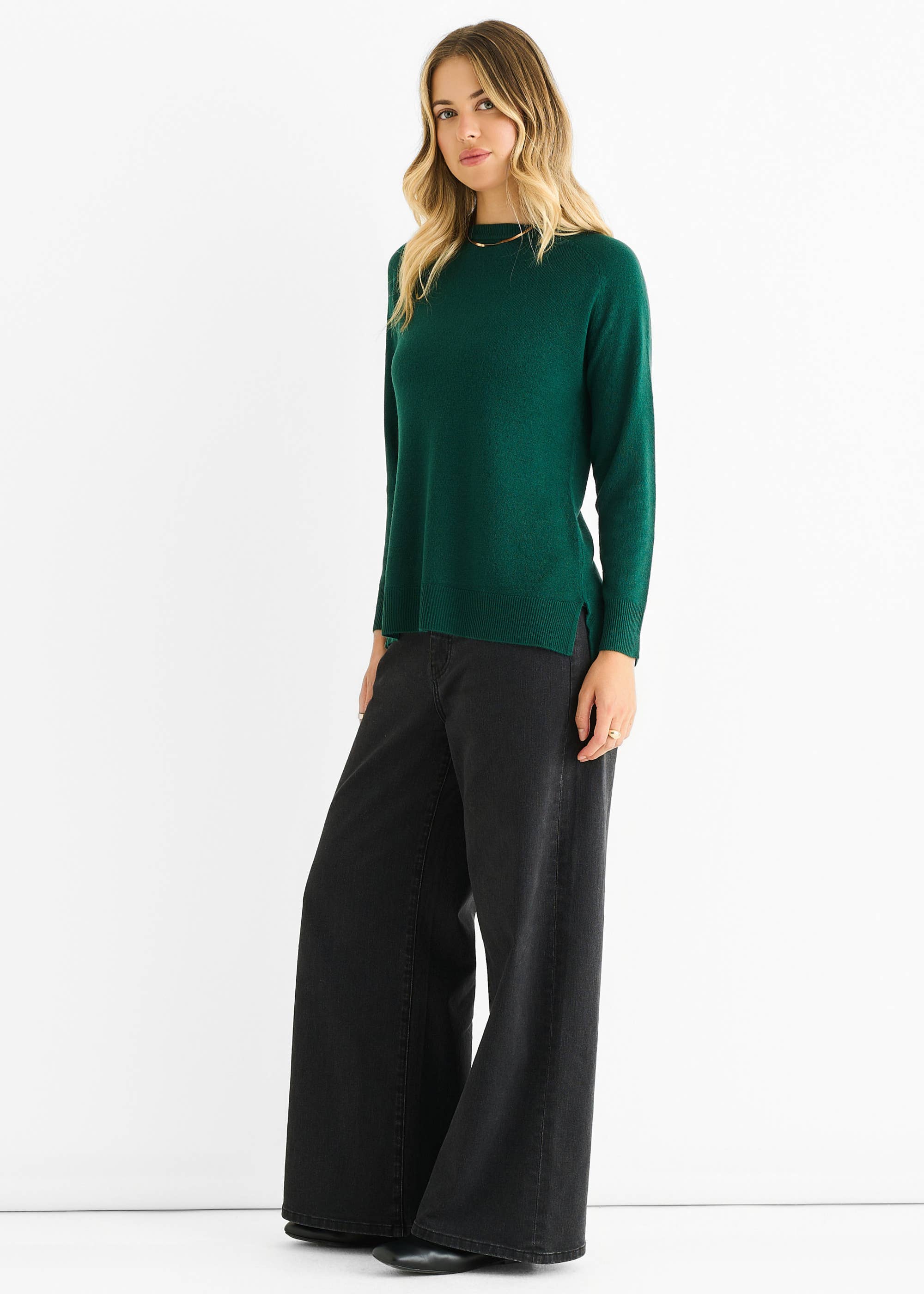 Green Crew Neck Fine Knit Oversized Jumper