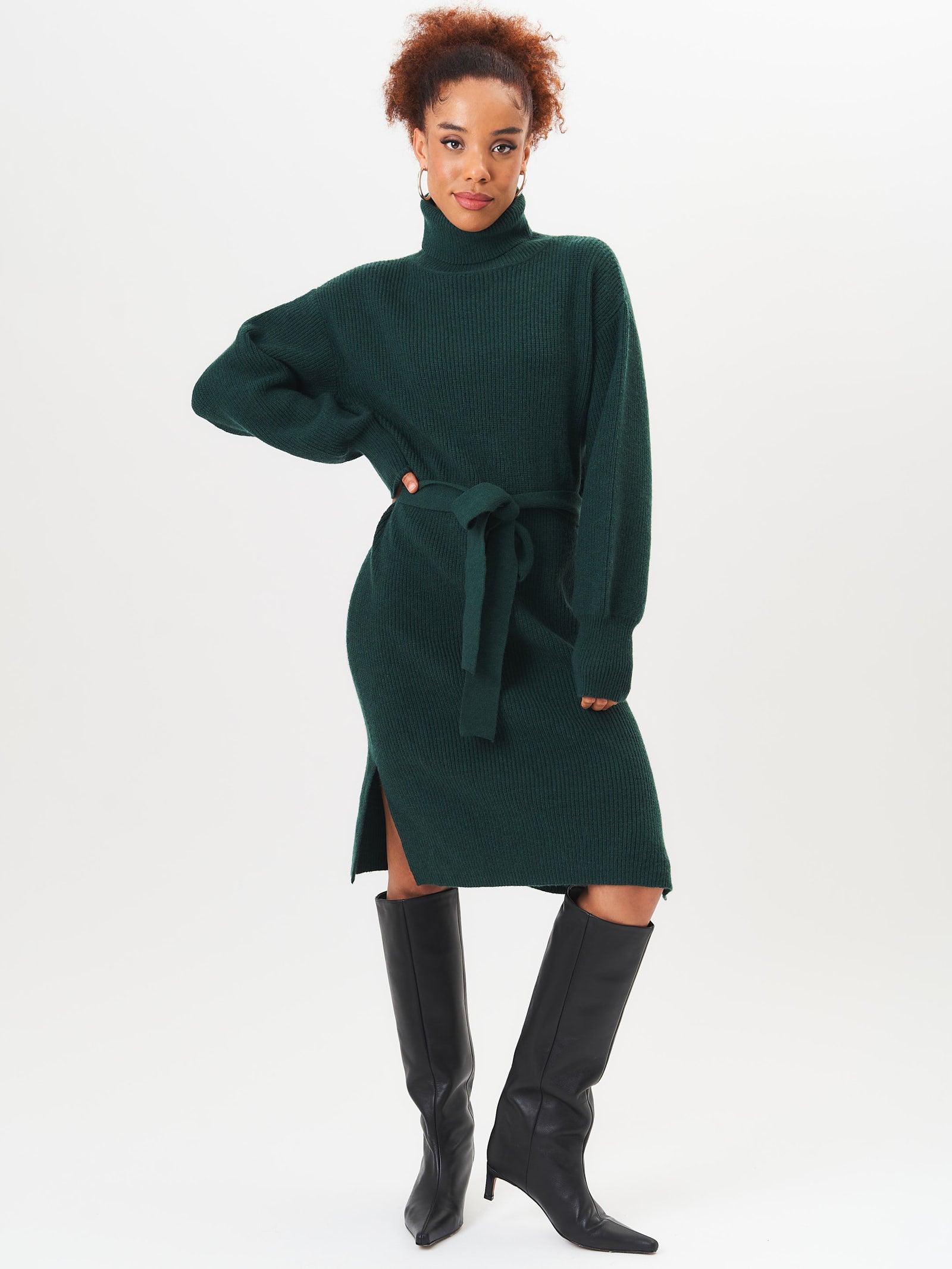 Green Roll Neck Oversized Knit Jumper Dress