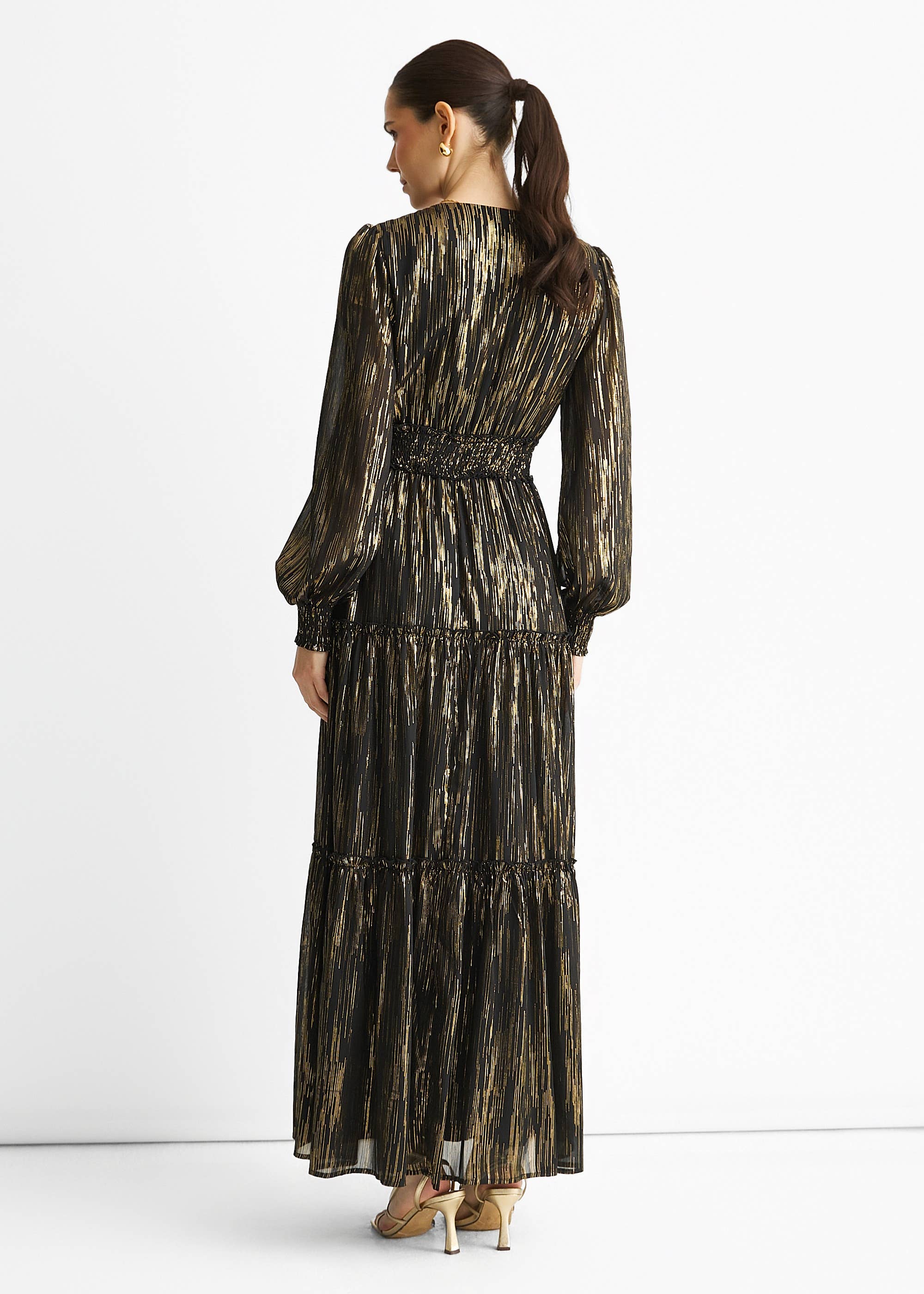Black Sparkle Chiffon Occassion Tiered Maxi Dress