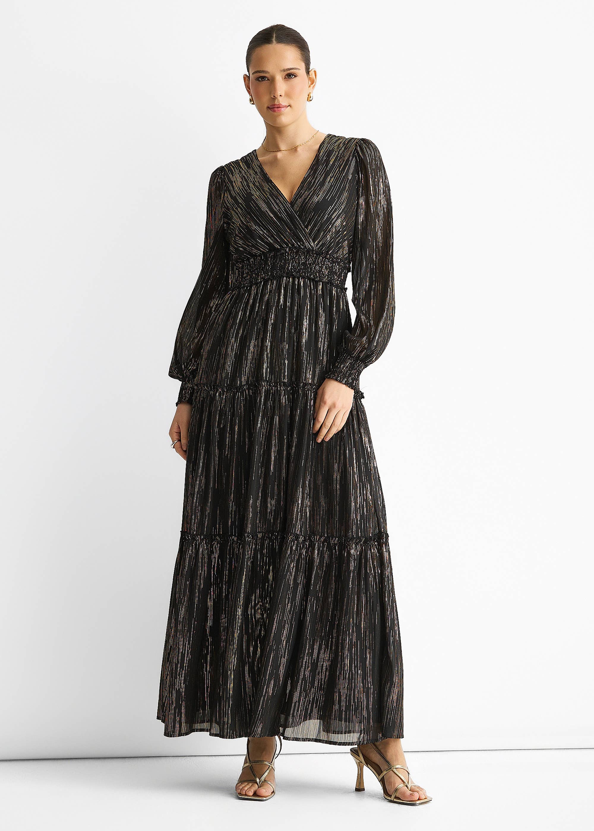 Black Sparkle Chiffon Occassion Tiered Maxi Dress