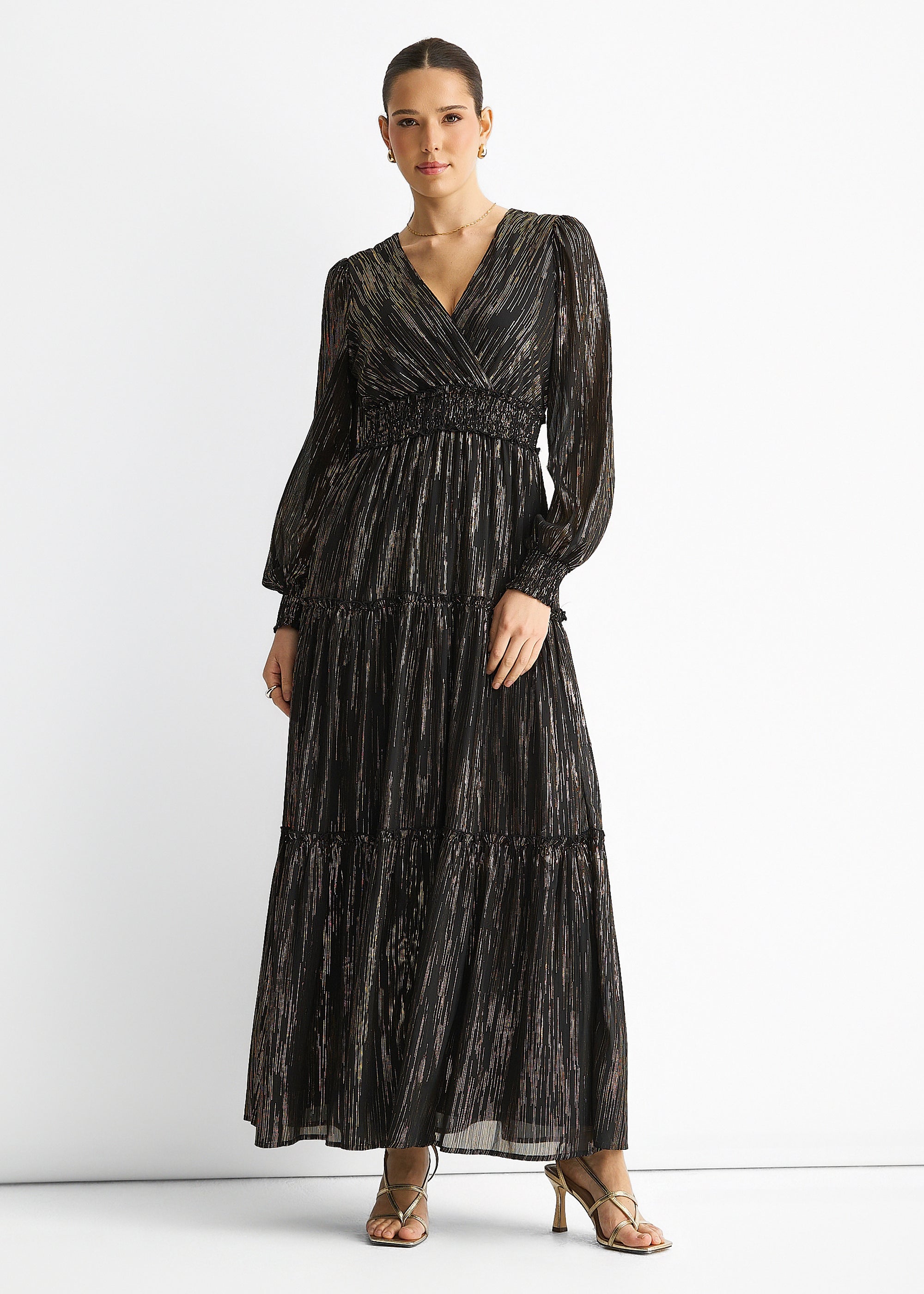 Sparkle Chiffon Occassion Tiered Maxi Dress