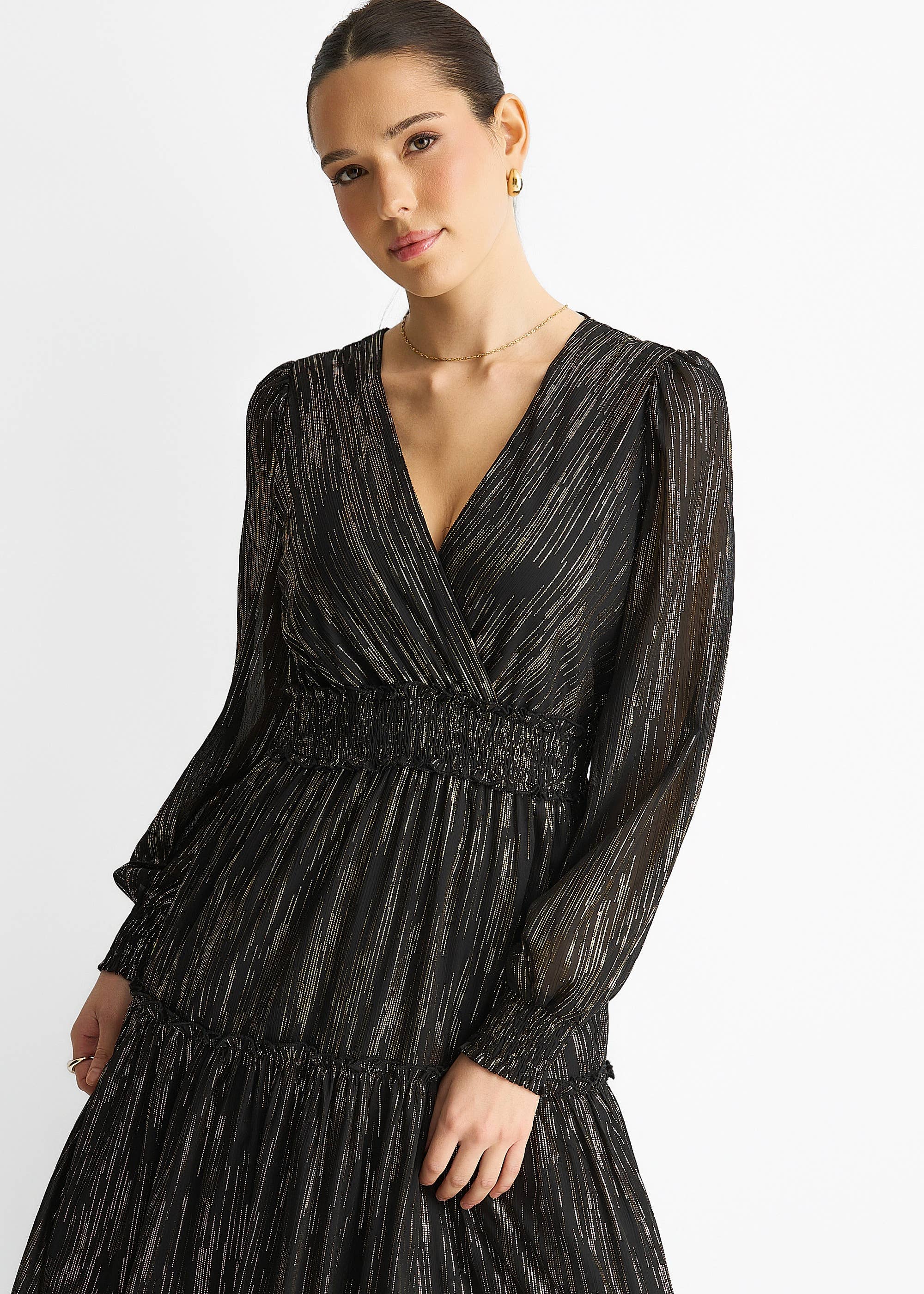 Black Sparkle Chiffon Occassion Tiered Maxi Dress