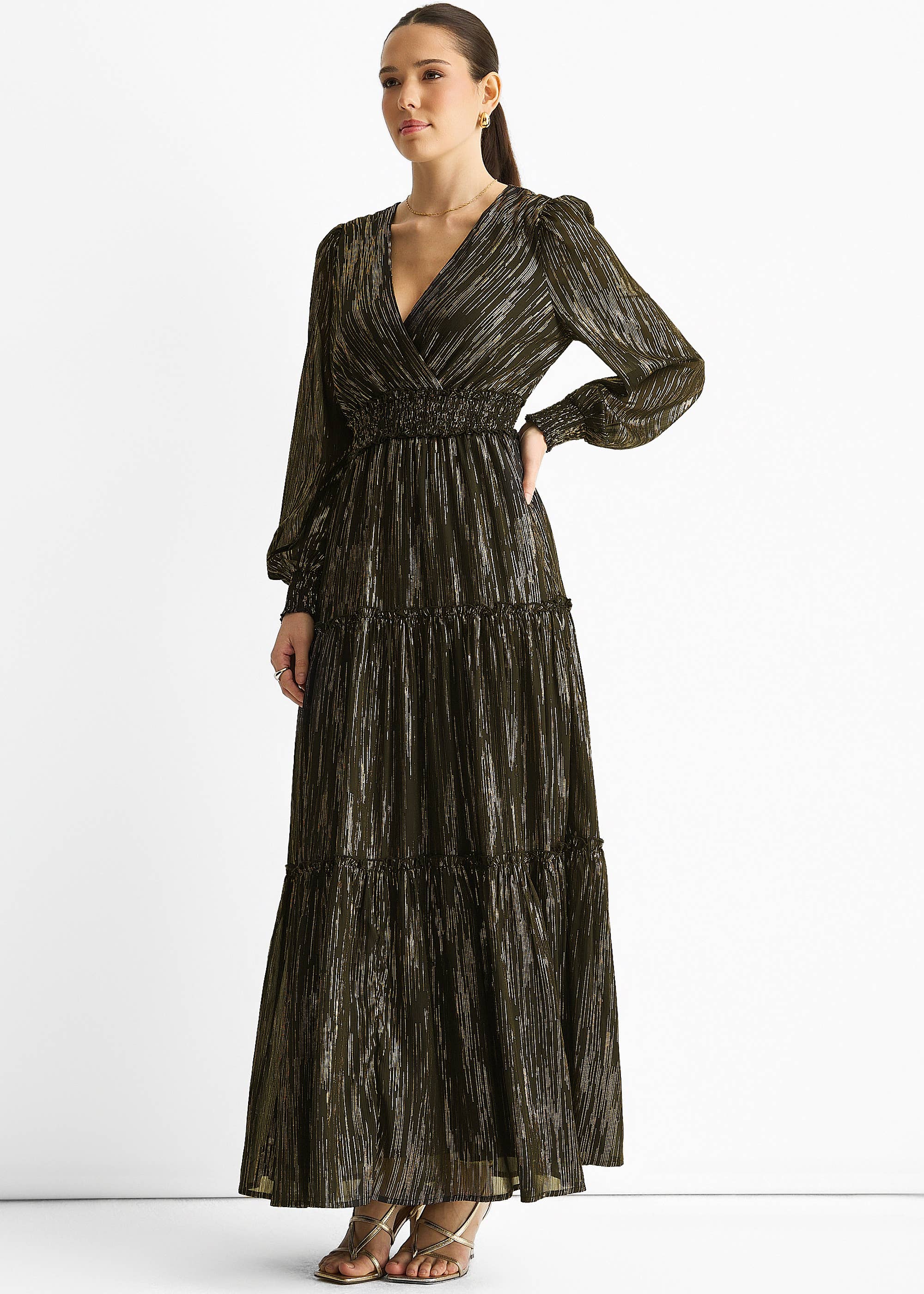 Black Sparkle Chiffon Occassion Tiered Maxi Dress