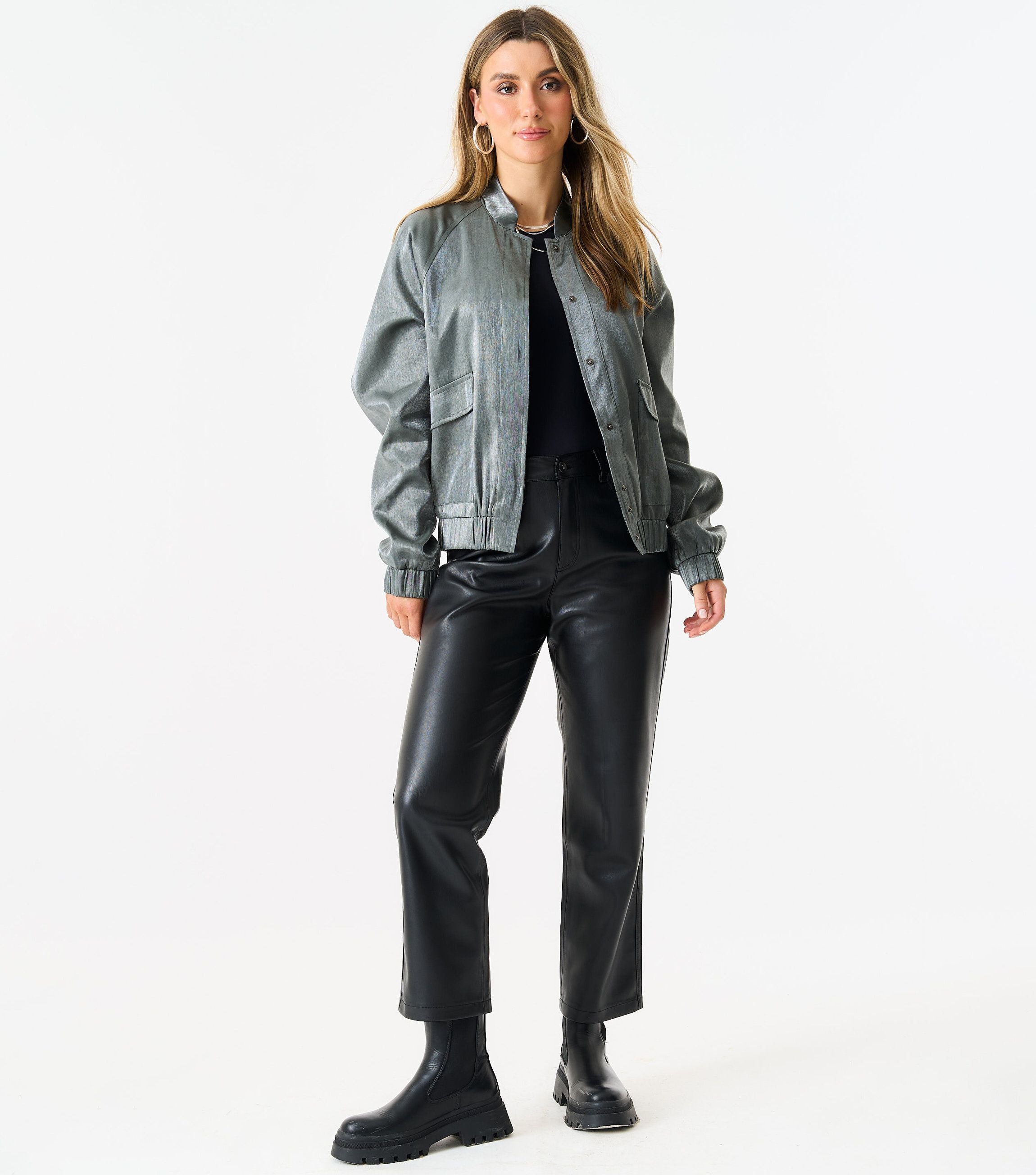 Metallic Elasticated Waist Bomber Jacket