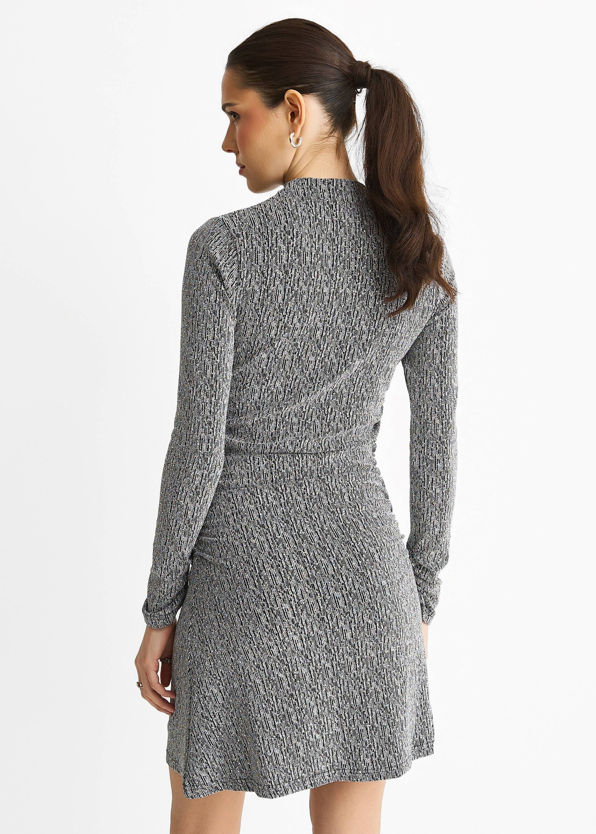 Grey High Neck Stud Hot Fix Stretchy Mini Dress