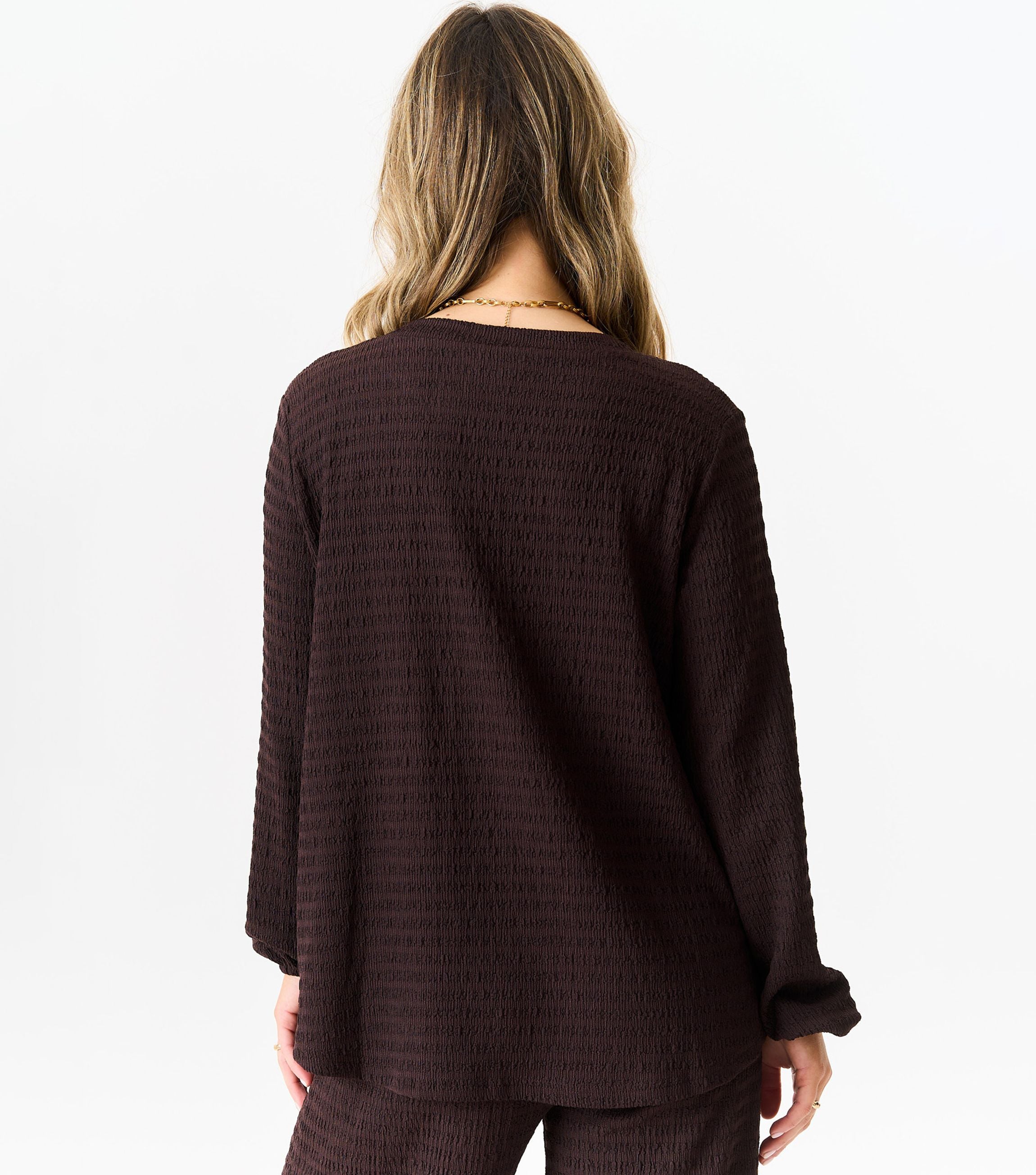 Chocolate Textured Long Sleeves Oversized Top