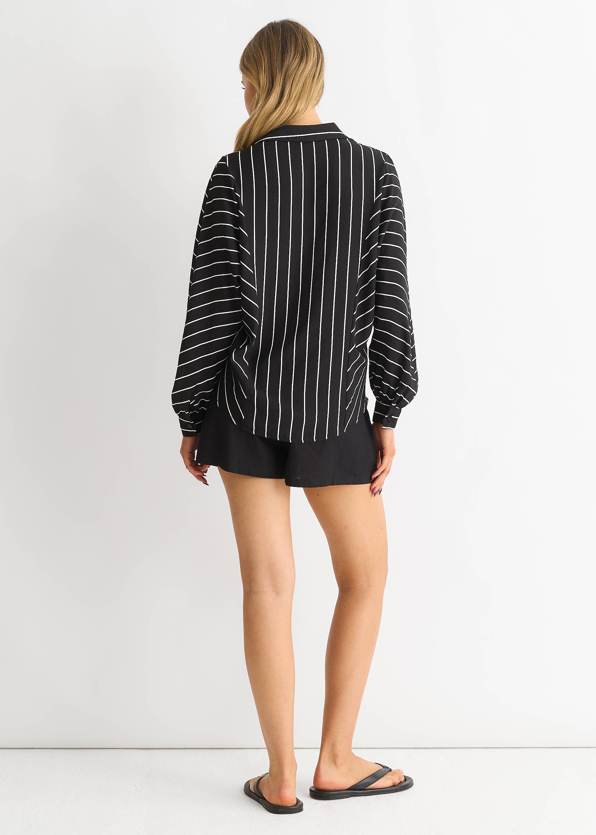Black Long Sleeve Batwing Stripe Shirt
