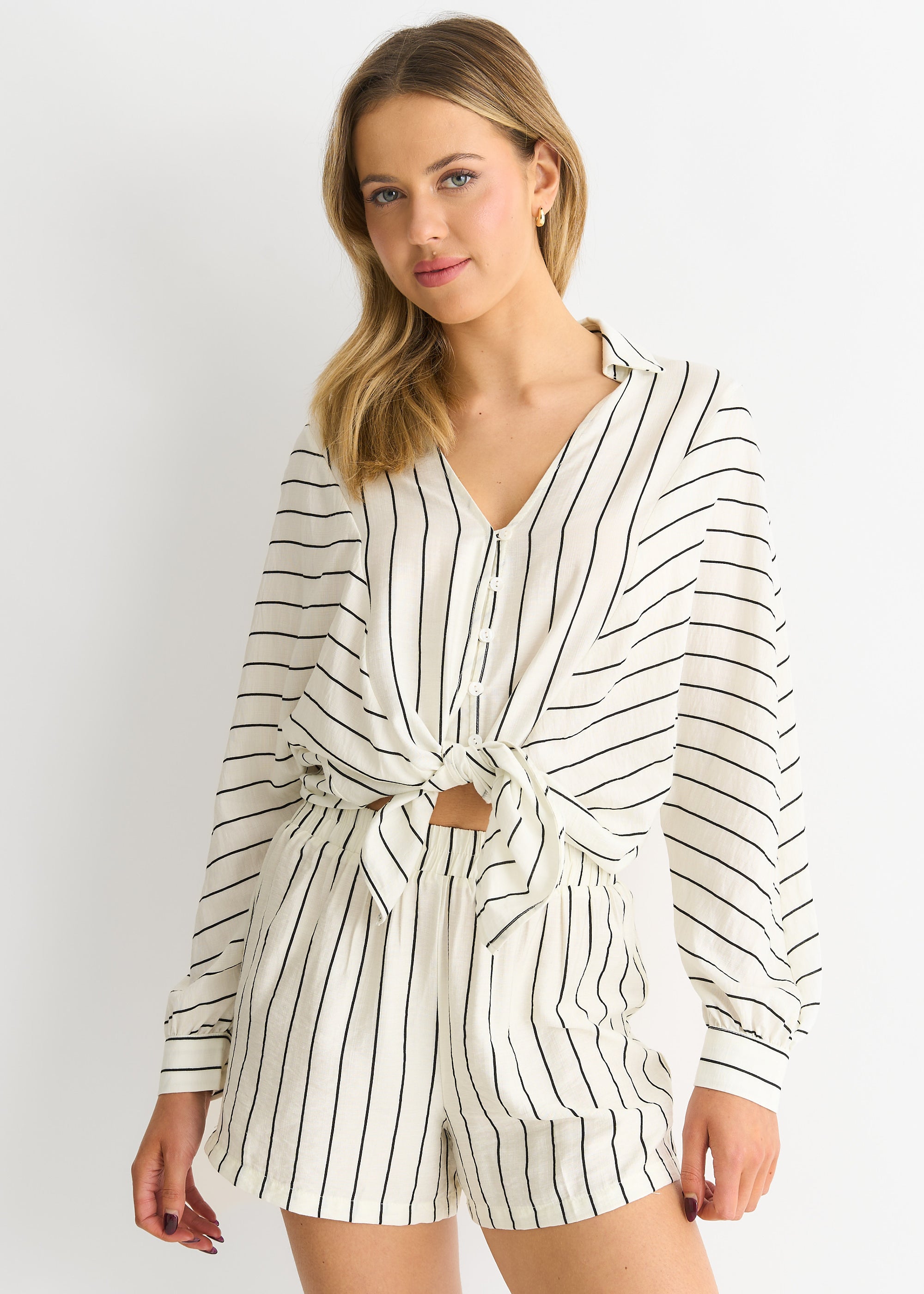 Cream Long Sleeve Batwing Stripe Shirt