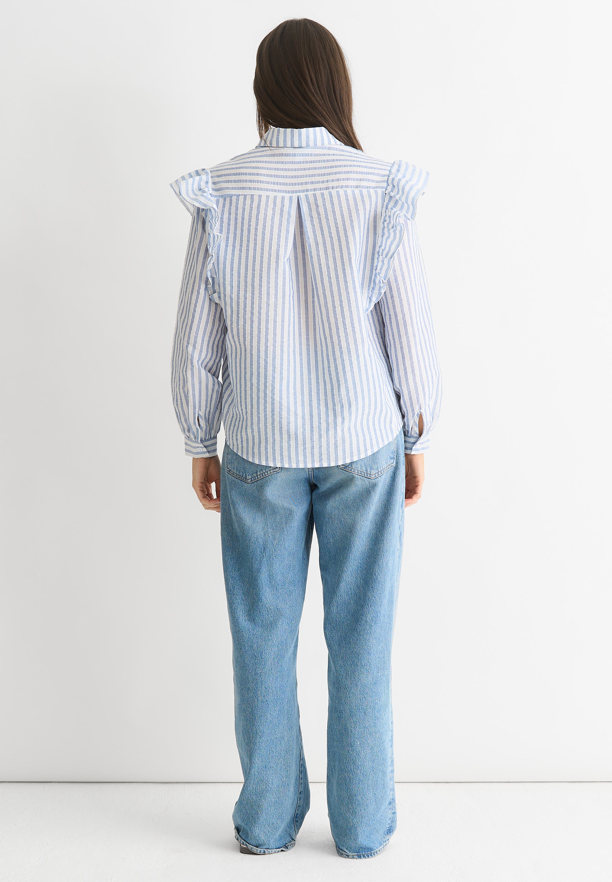 Stripe Frill Cotton Shirt