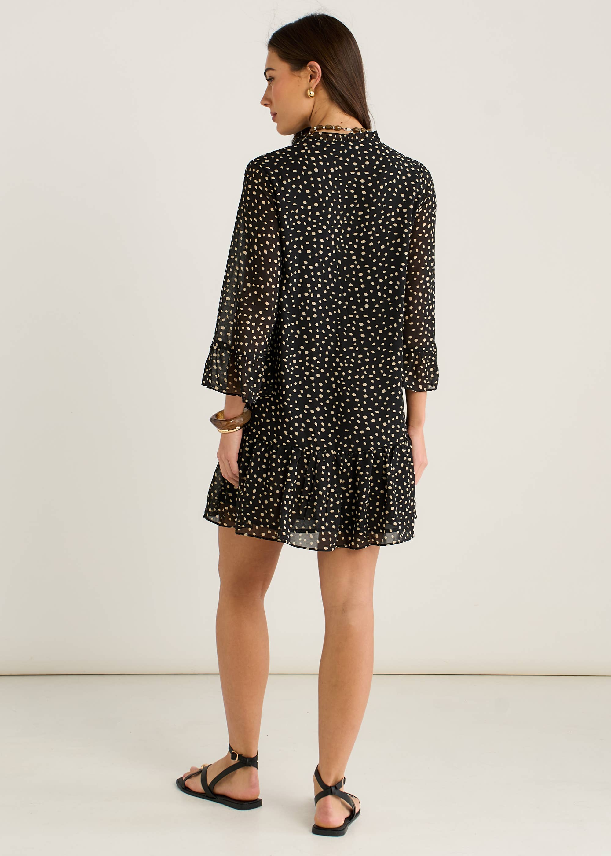 Black Animal Spot Shirt Mini Dress