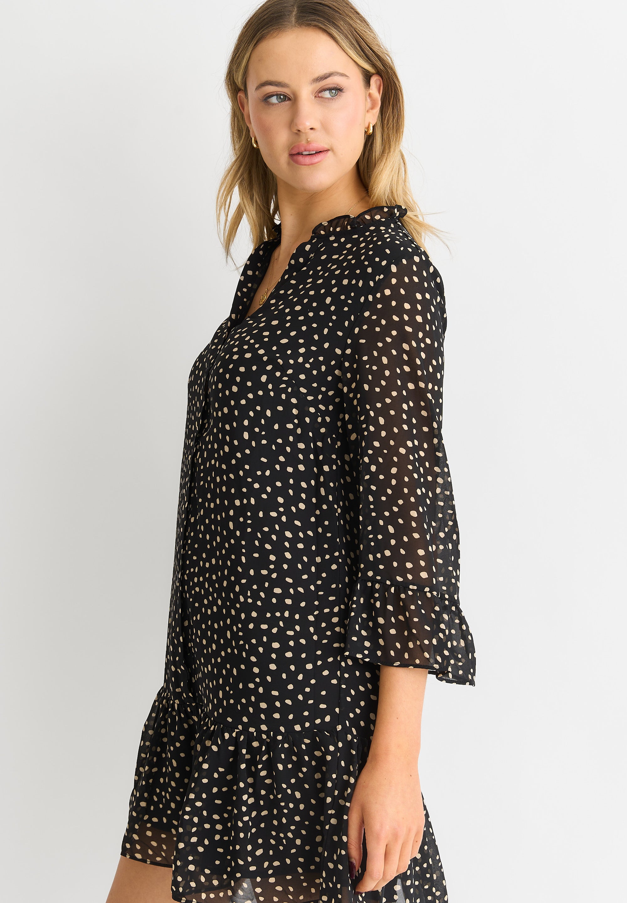 Black Animal Spot Shirt Mini Dress