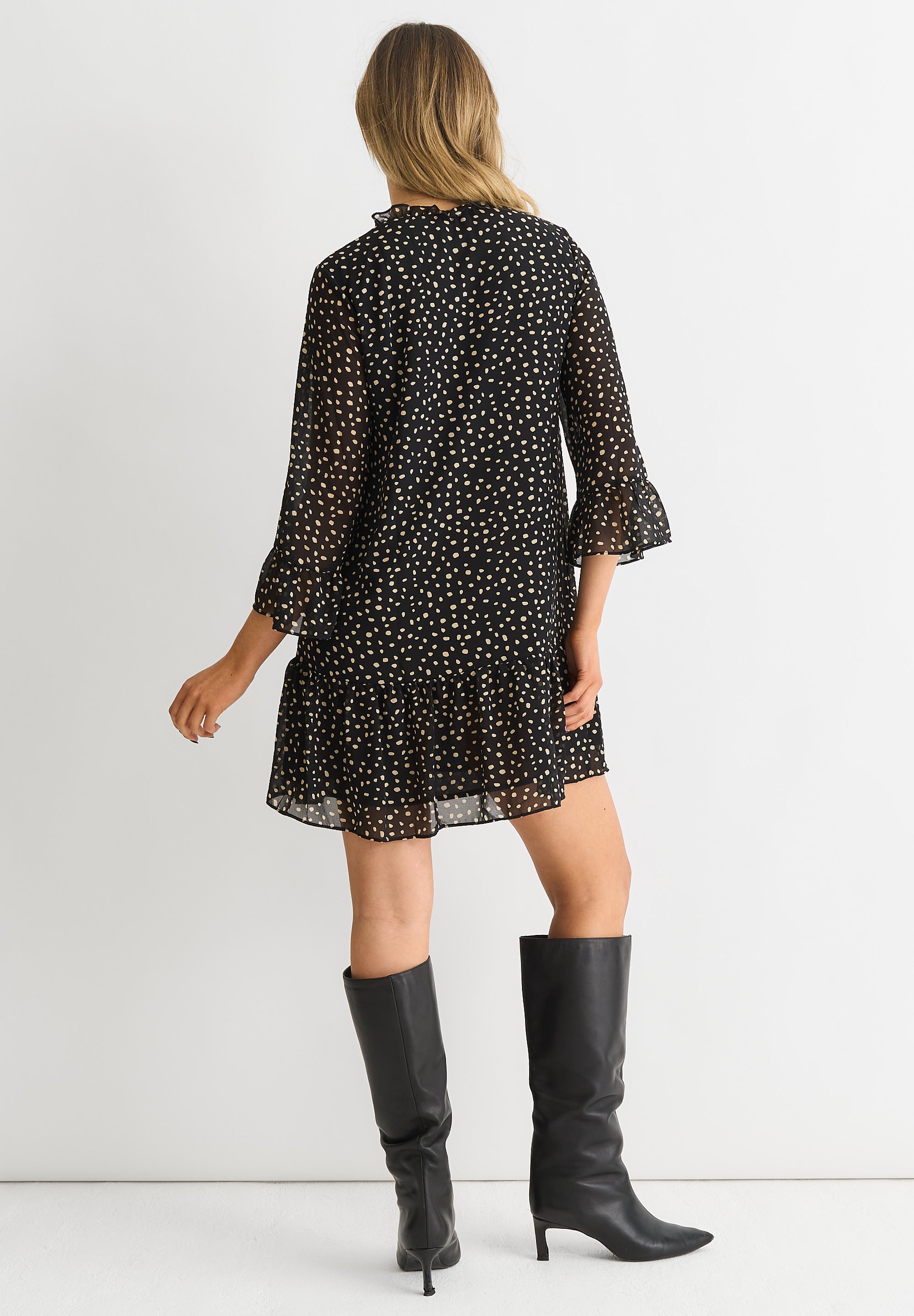 Black Animal Spot Shirt Mini Dress