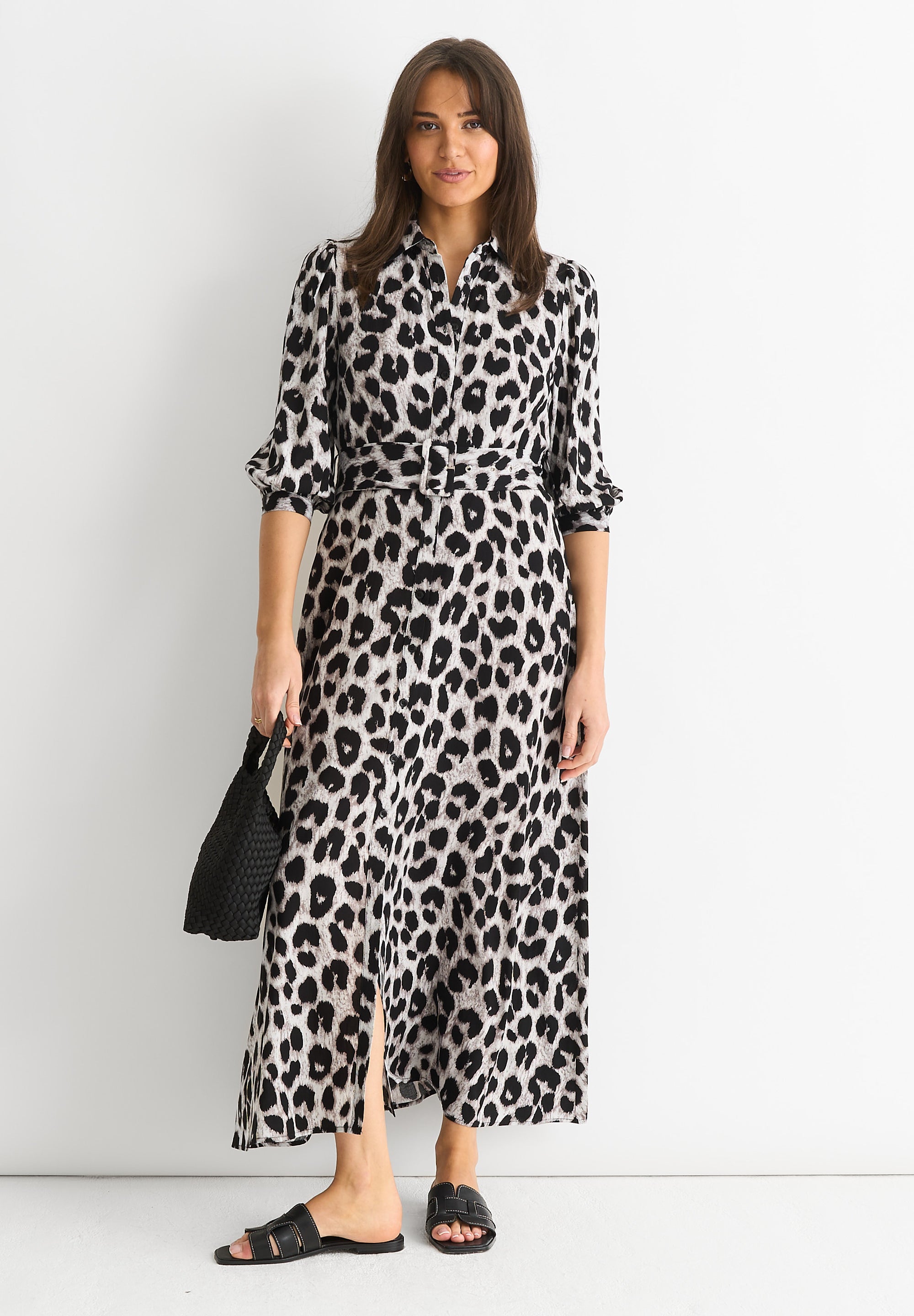 Animal Print Shirt Maxi Dress