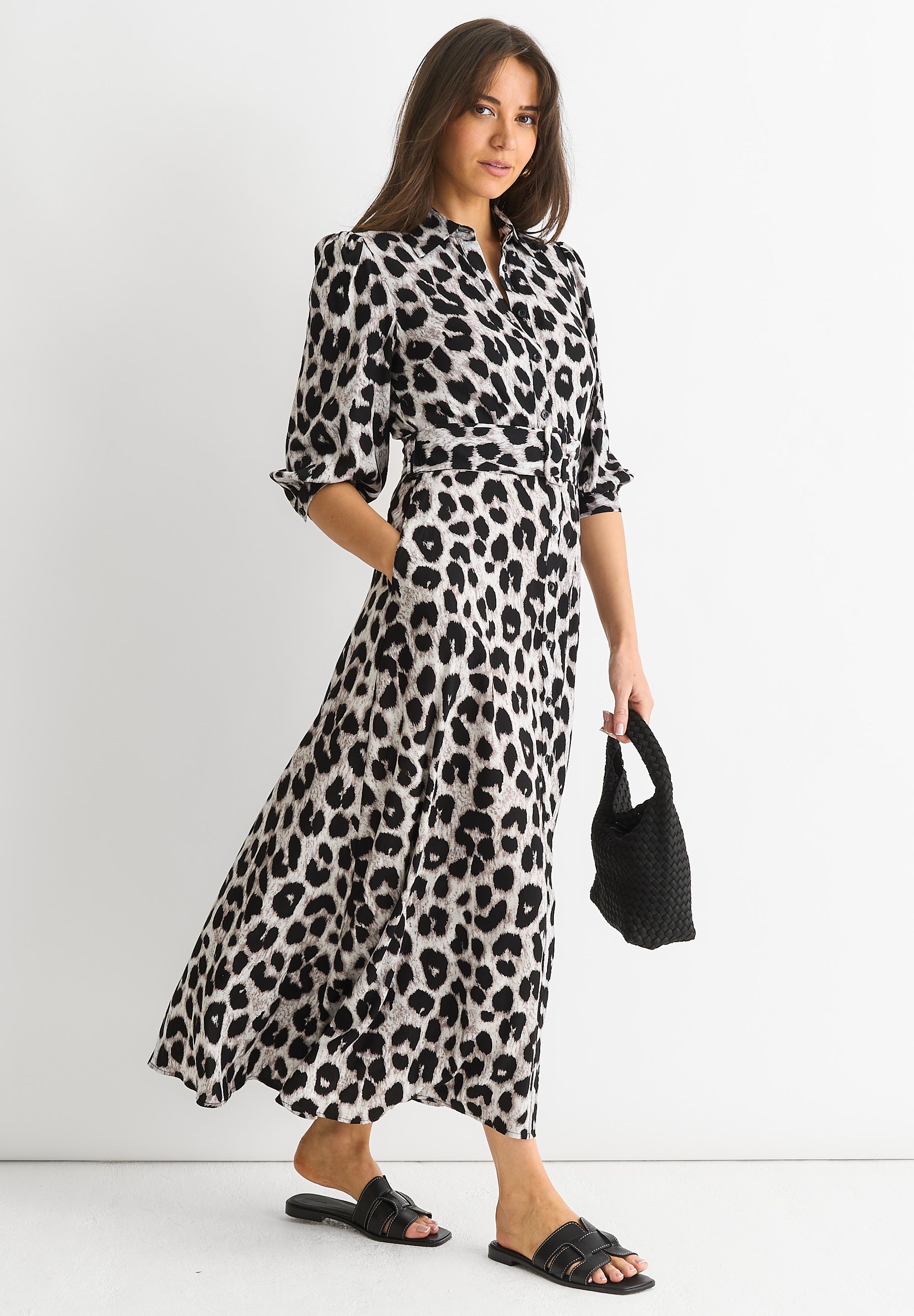 Animal Print Shirt Maxi Dress