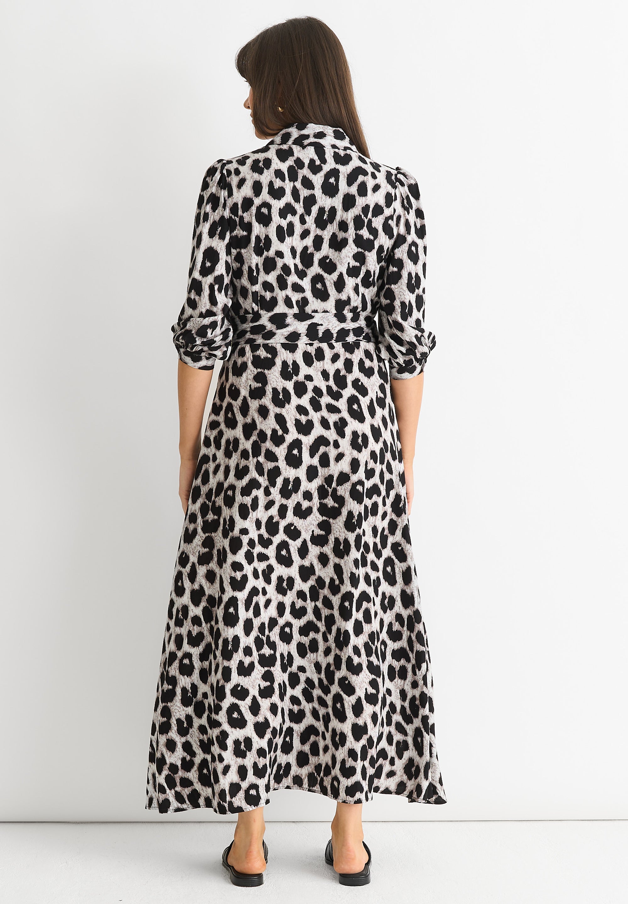 Animal Print Shirt Maxi Dress