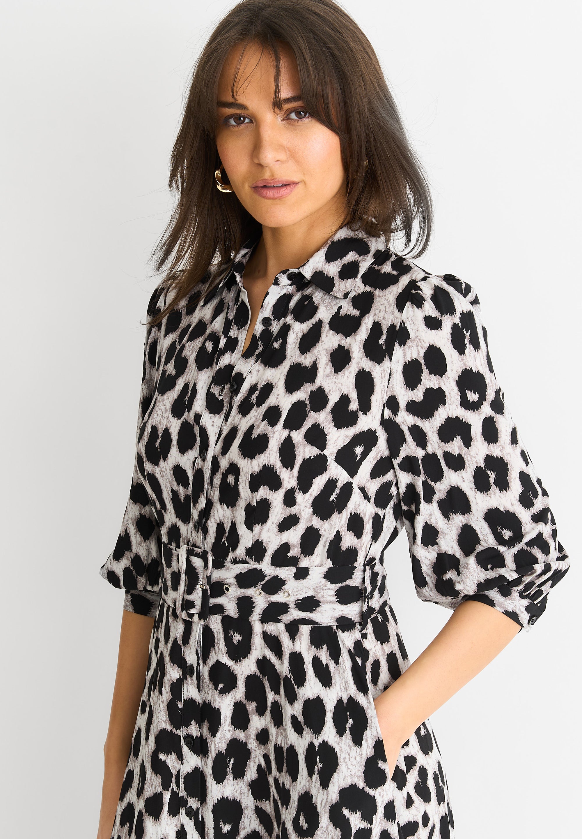 Animal Print Shirt Maxi Dress