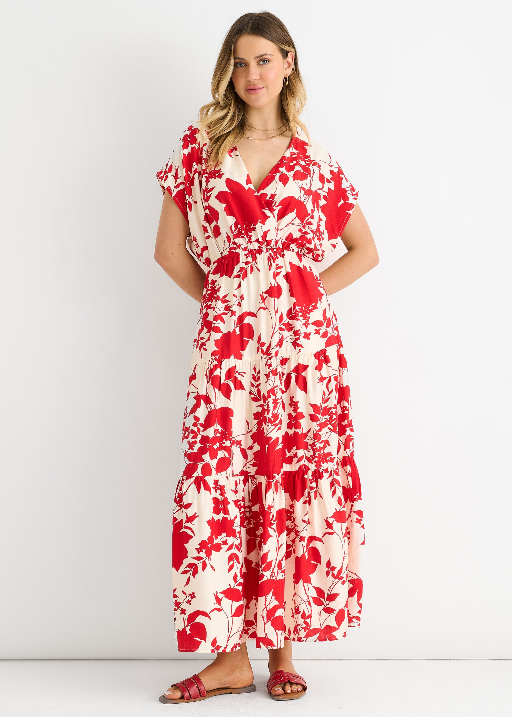 Green Floral Elastic Waist Maxi Dress – Gini London