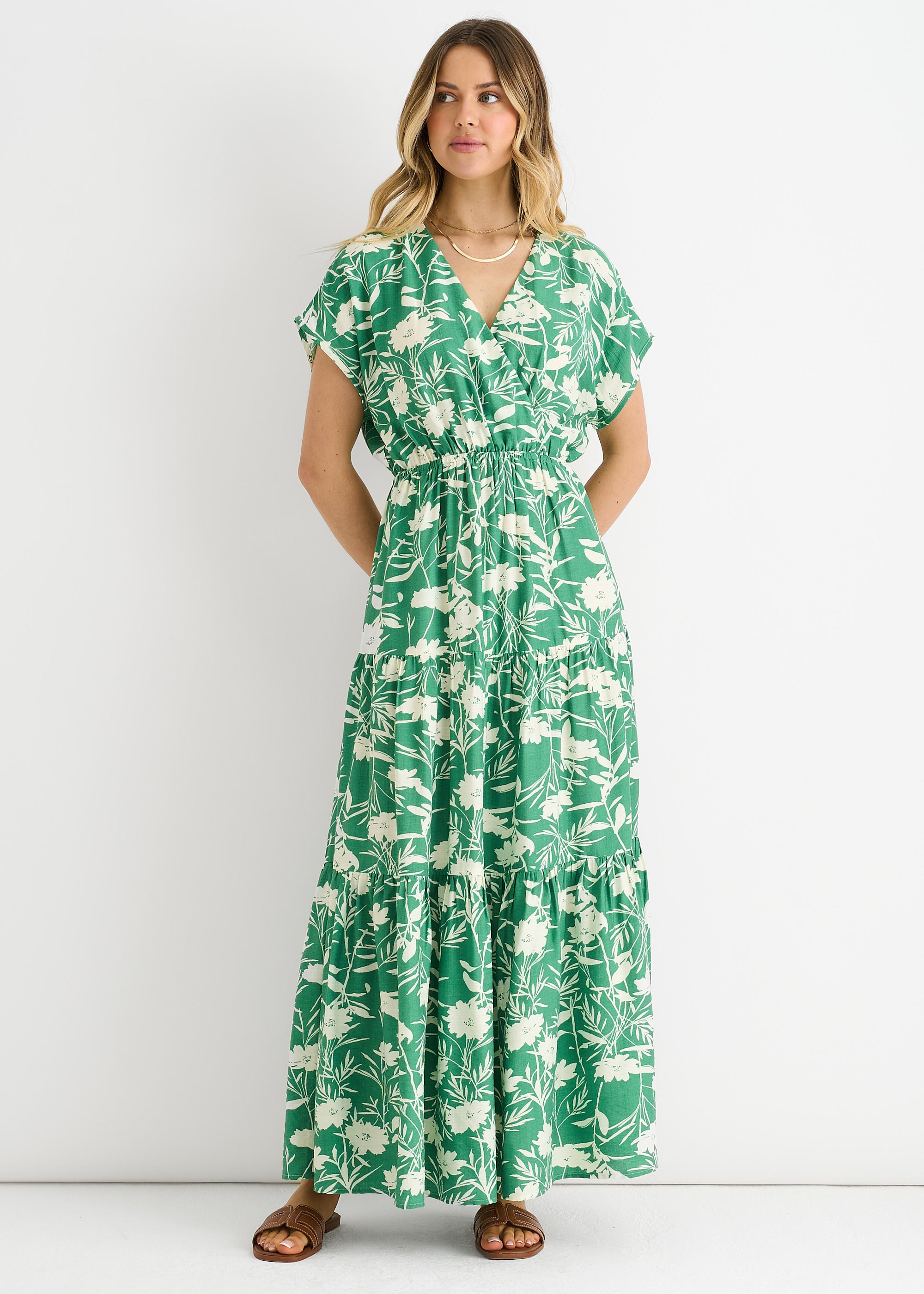 Floral Elastic Waist Maxi Dress