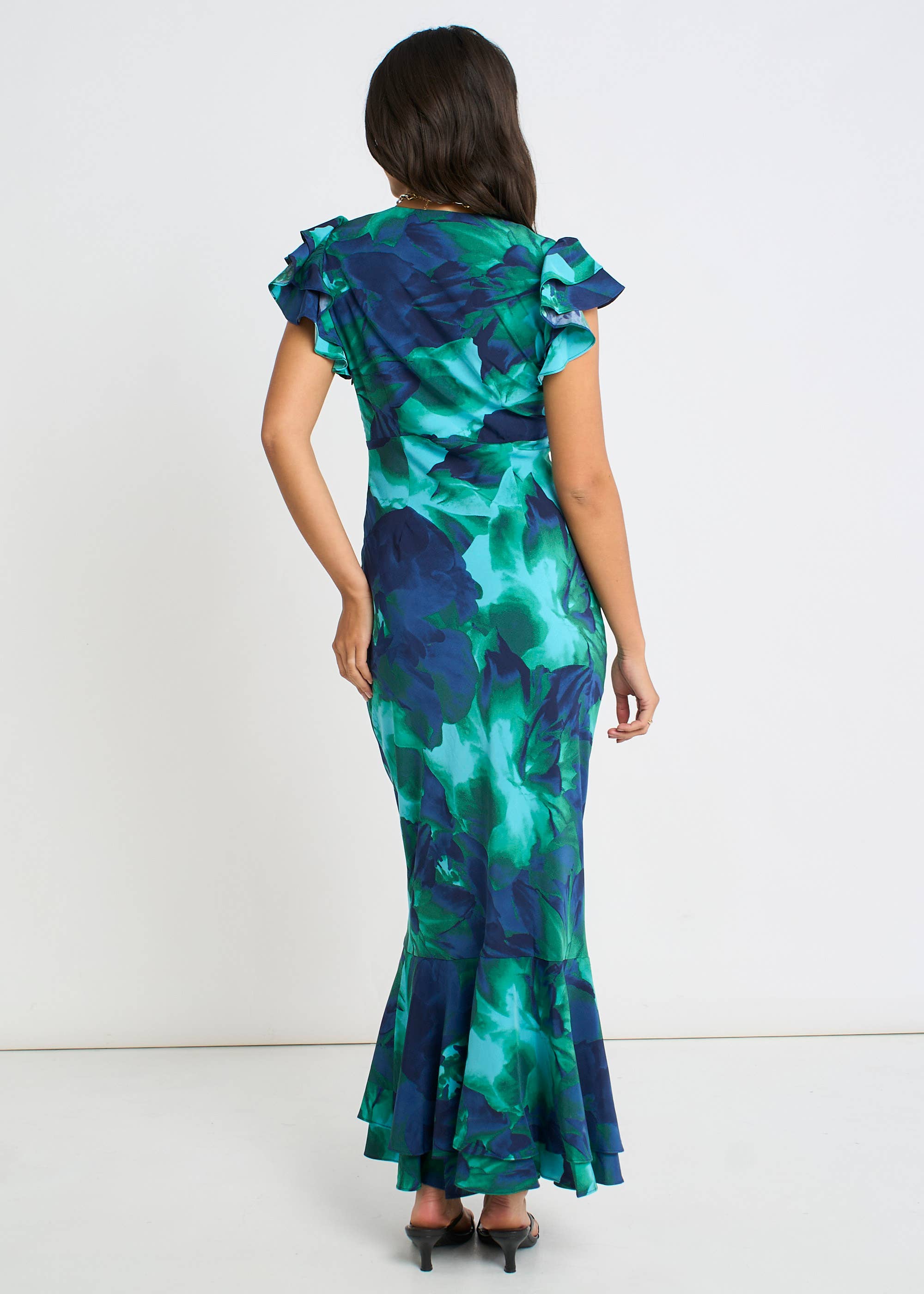 Green Watercolour Floral Maxi Dress