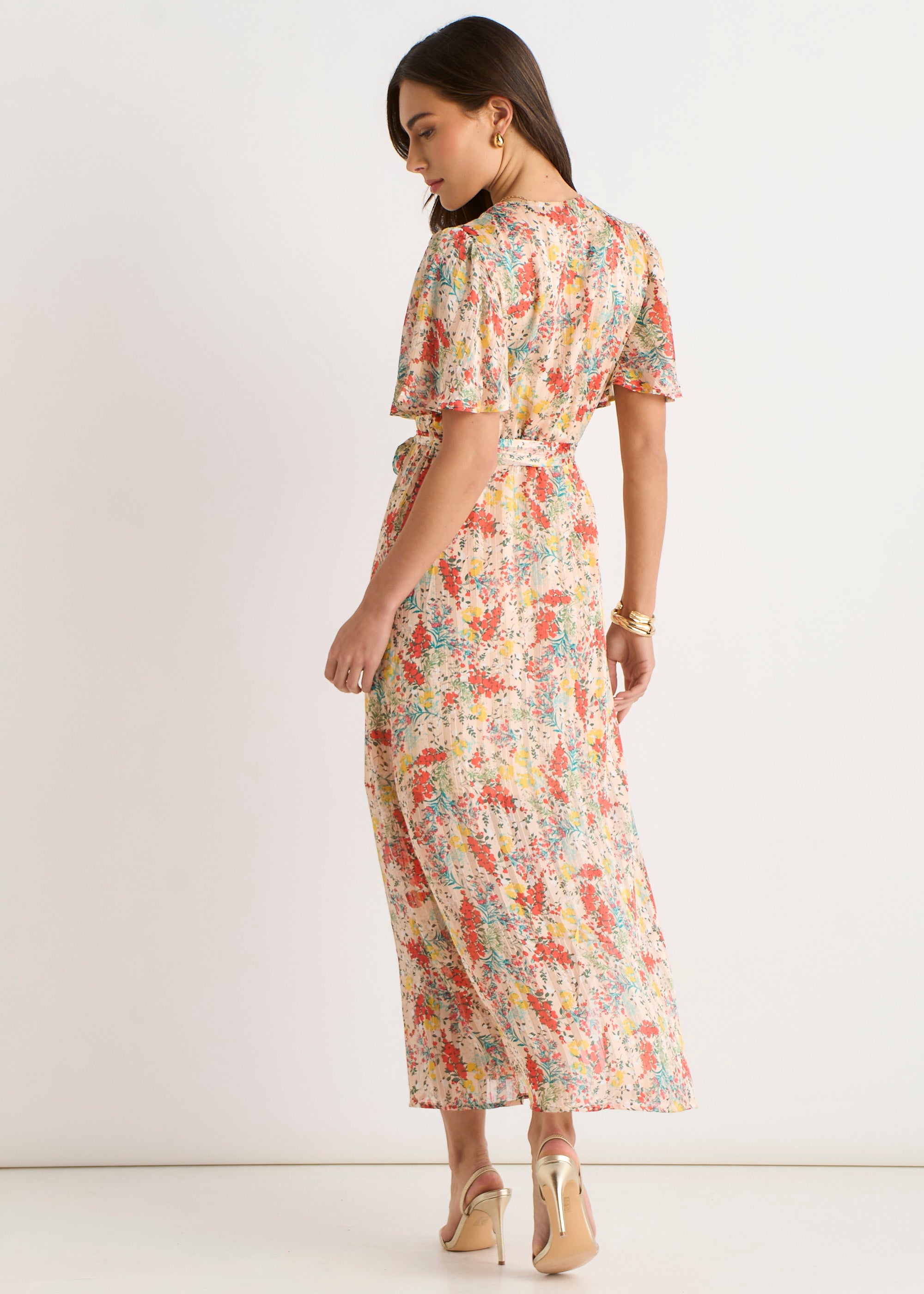 Multi Floral Jacquard Chiffon Midi Dress