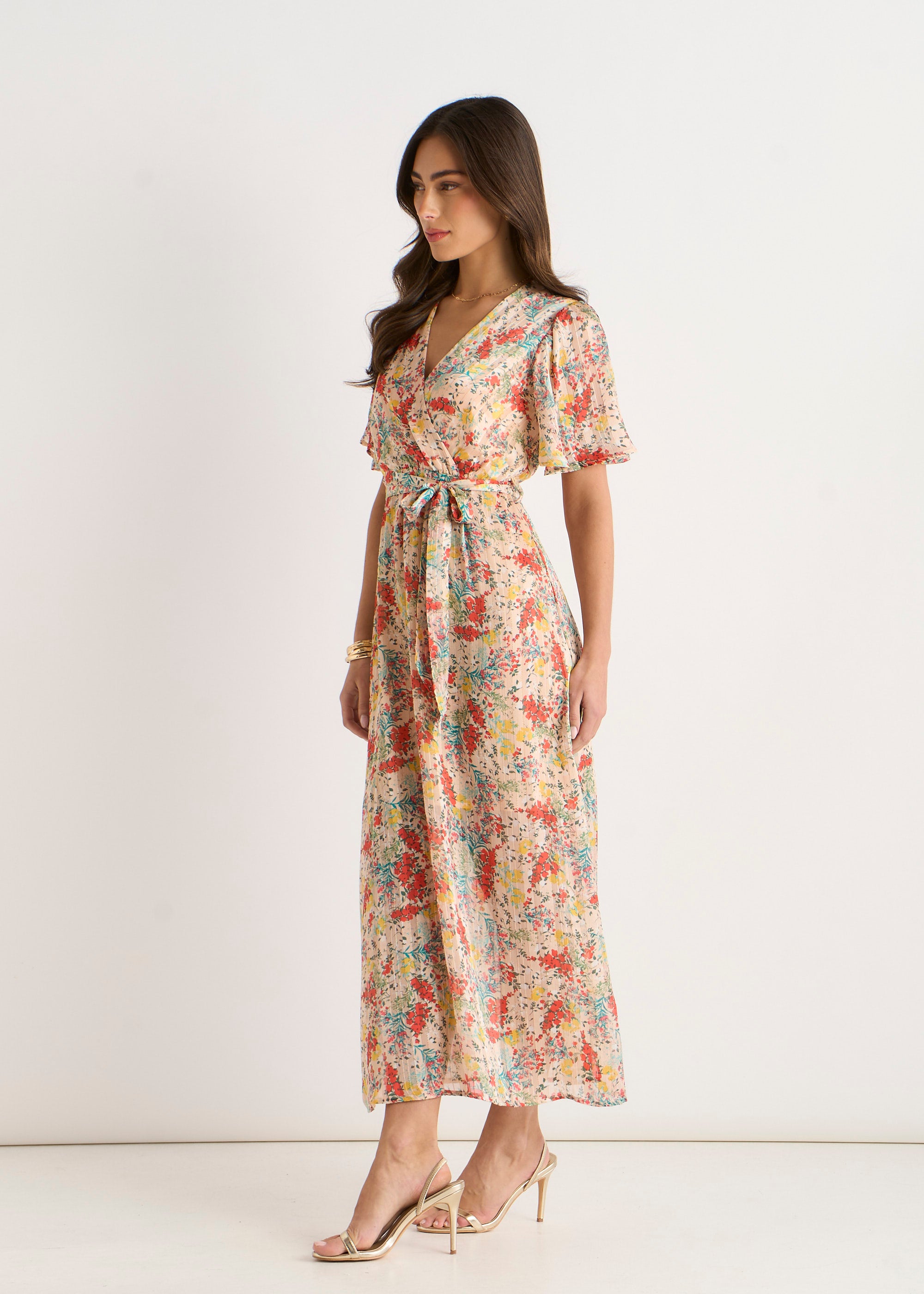 Multi Floral Jacquard Chiffon Midi Dress