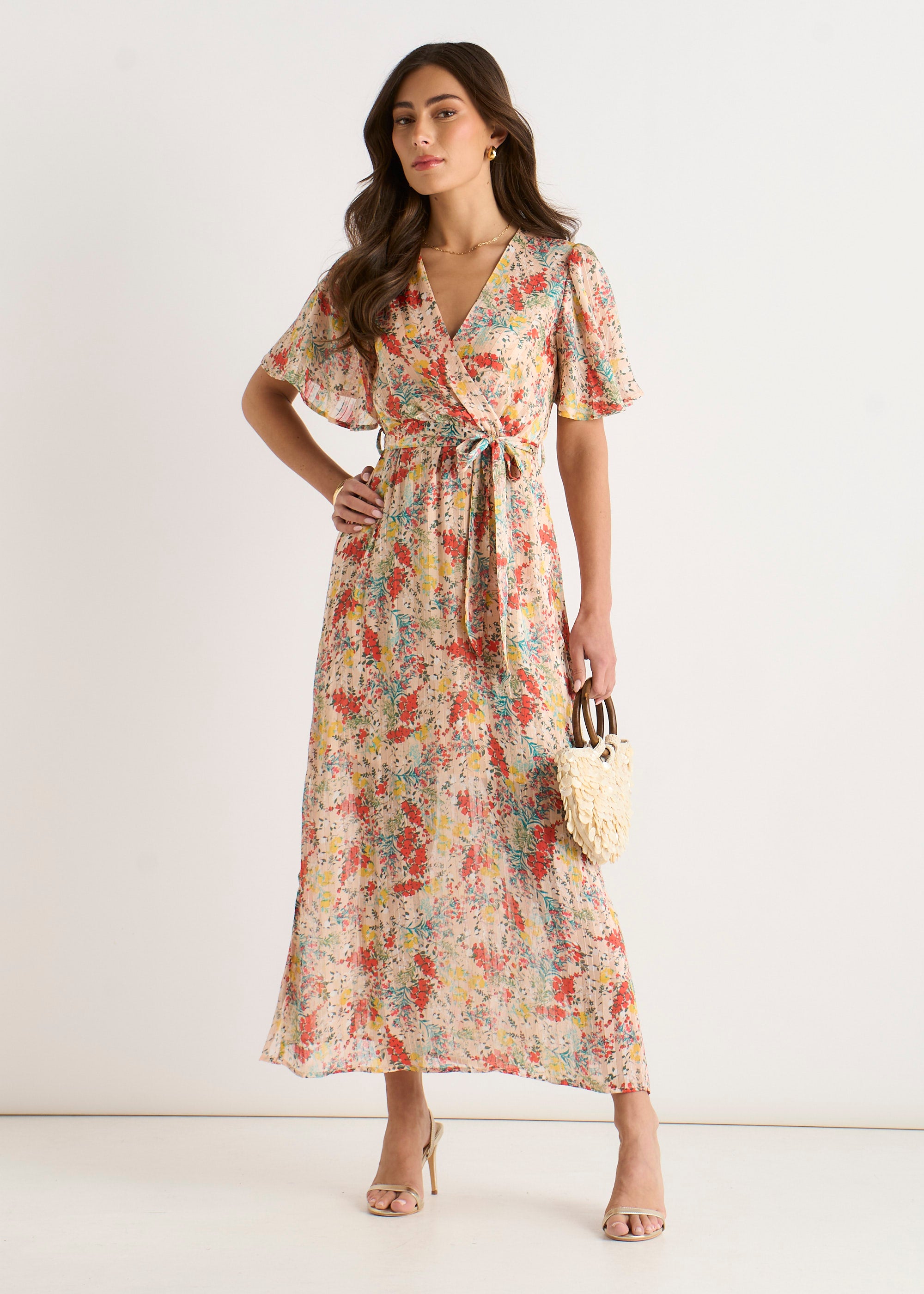 Multi Floral Jacquard Chiffon Midi Dress