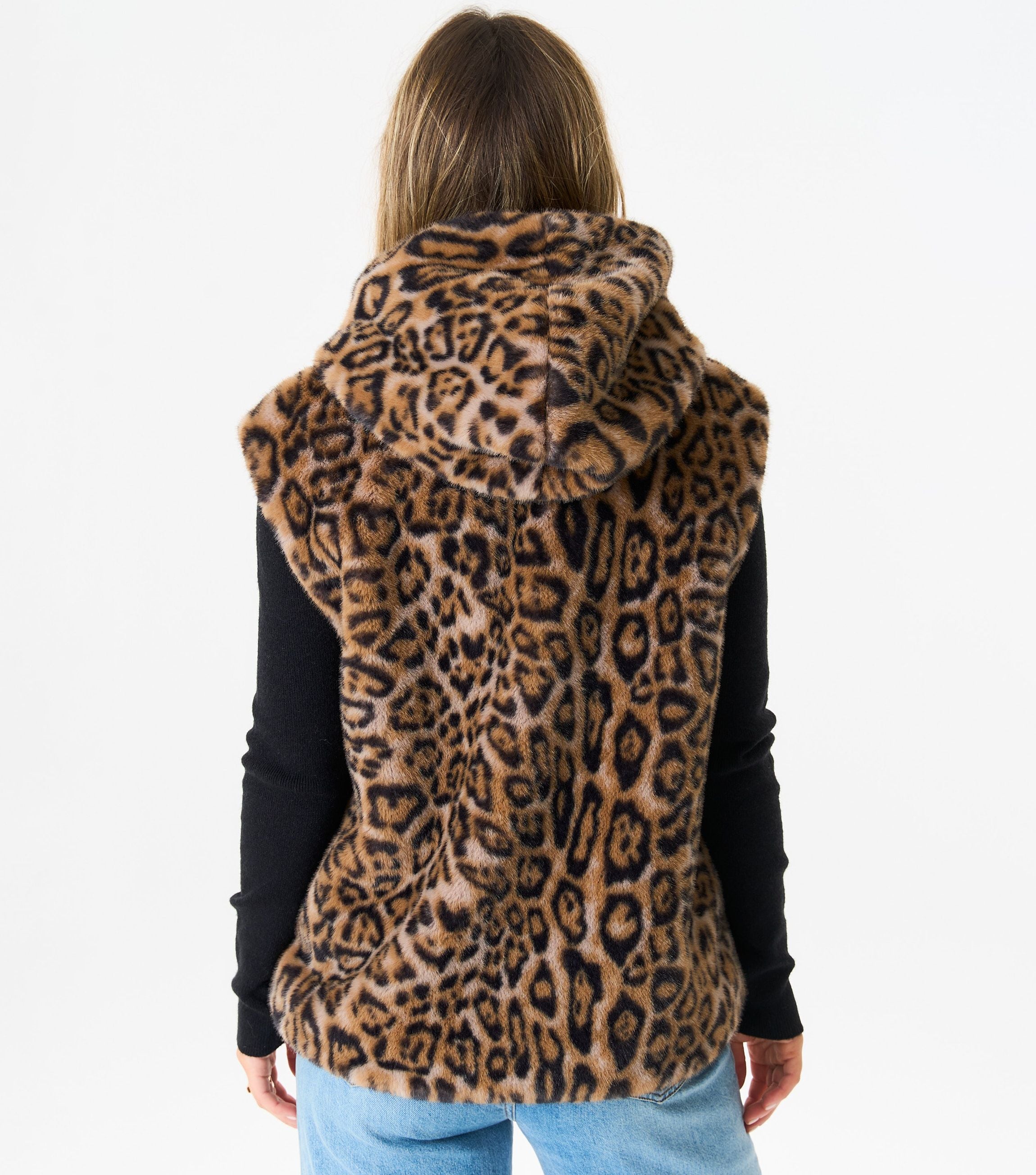 Brown Animal Hooded Fur Gilet