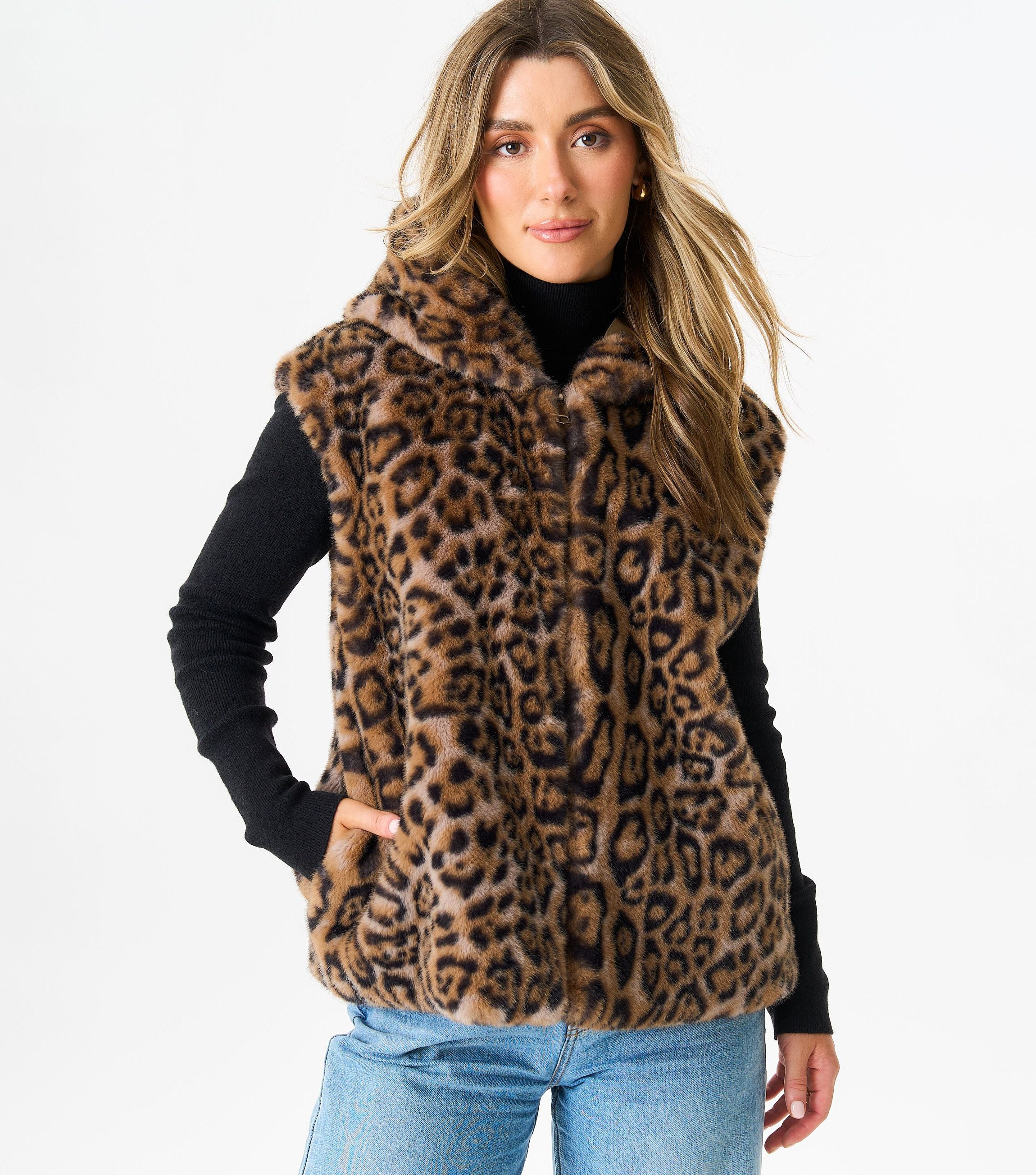 Brown Animal Hooded Fur Gilet