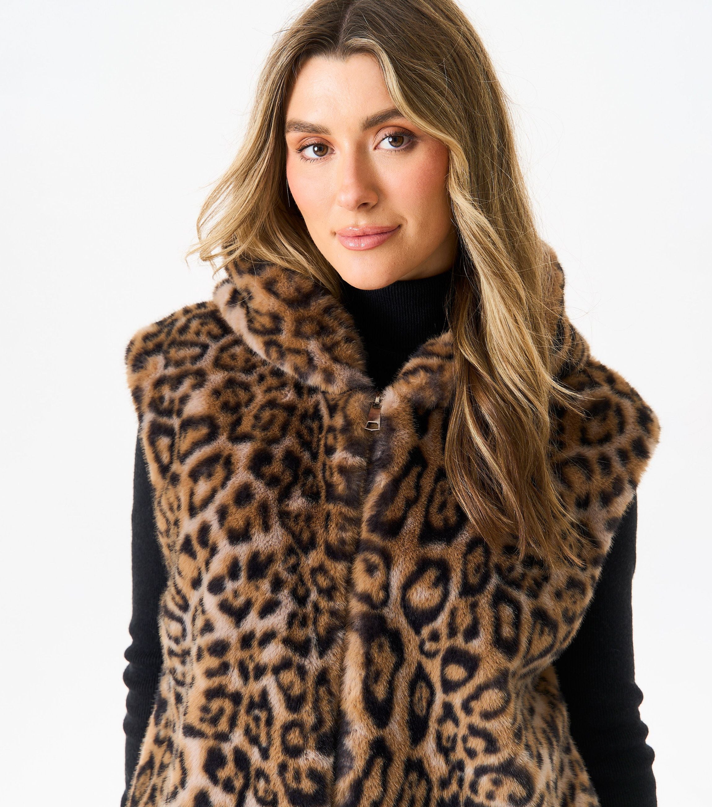 Brown Animal Hooded Fur Gilet