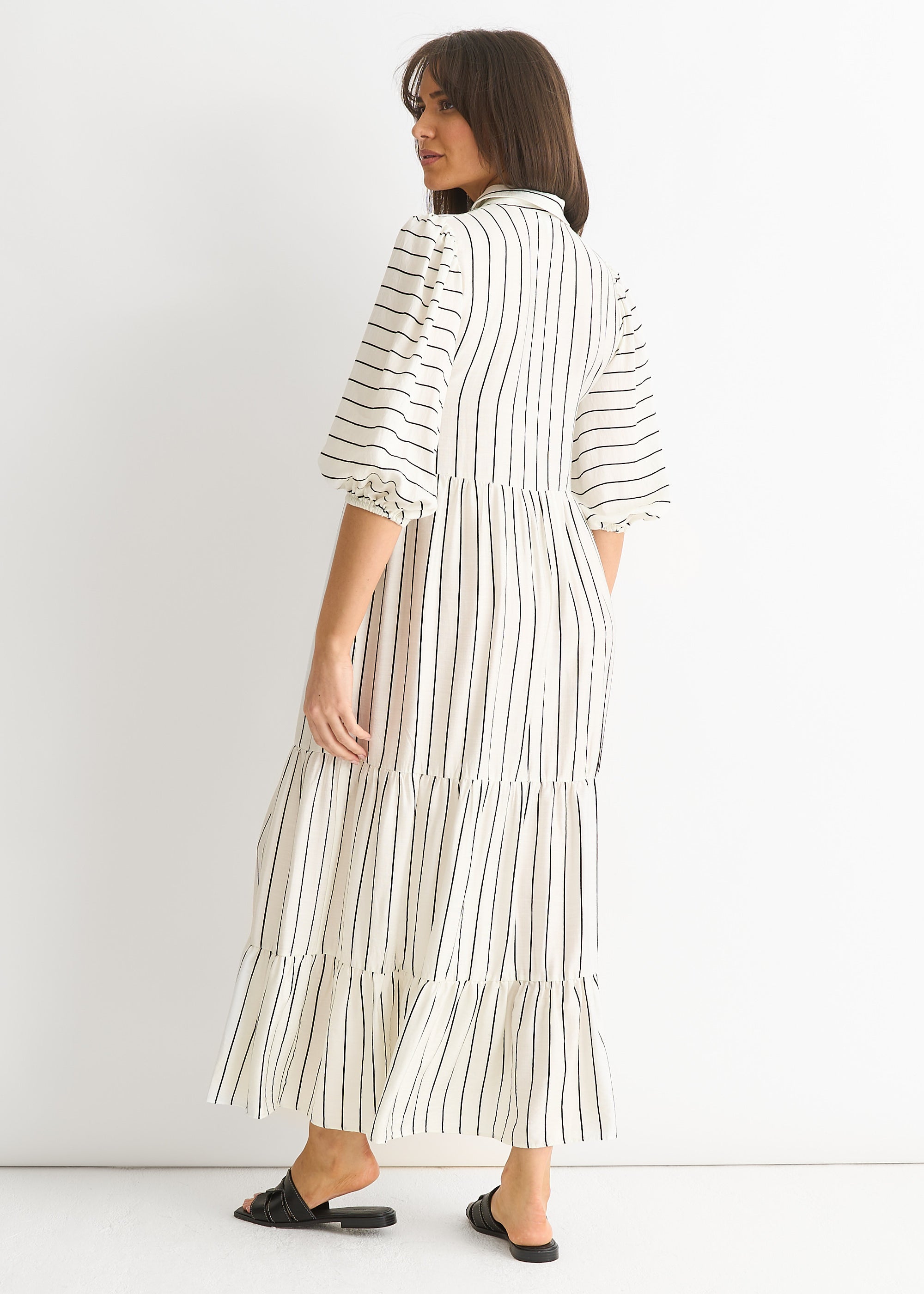 White Stripe Viscose Smock Maxi Dress