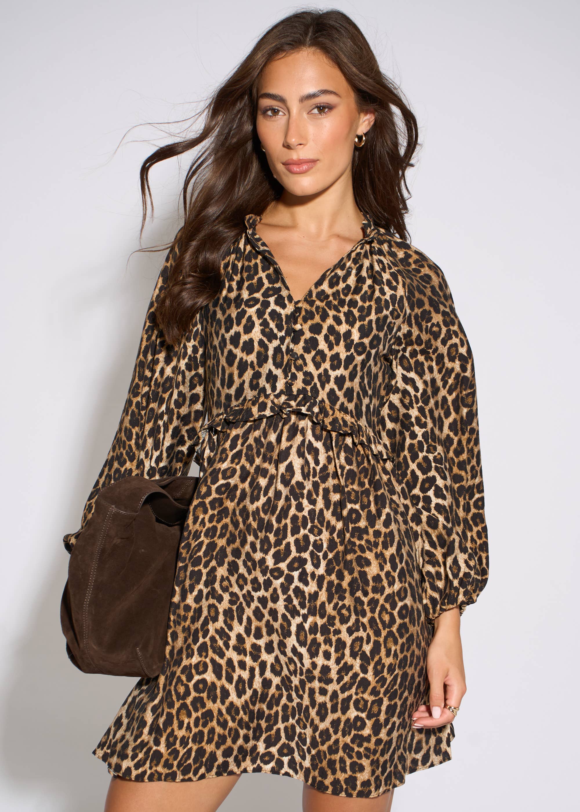 Brown Animal Smock Mini Dress