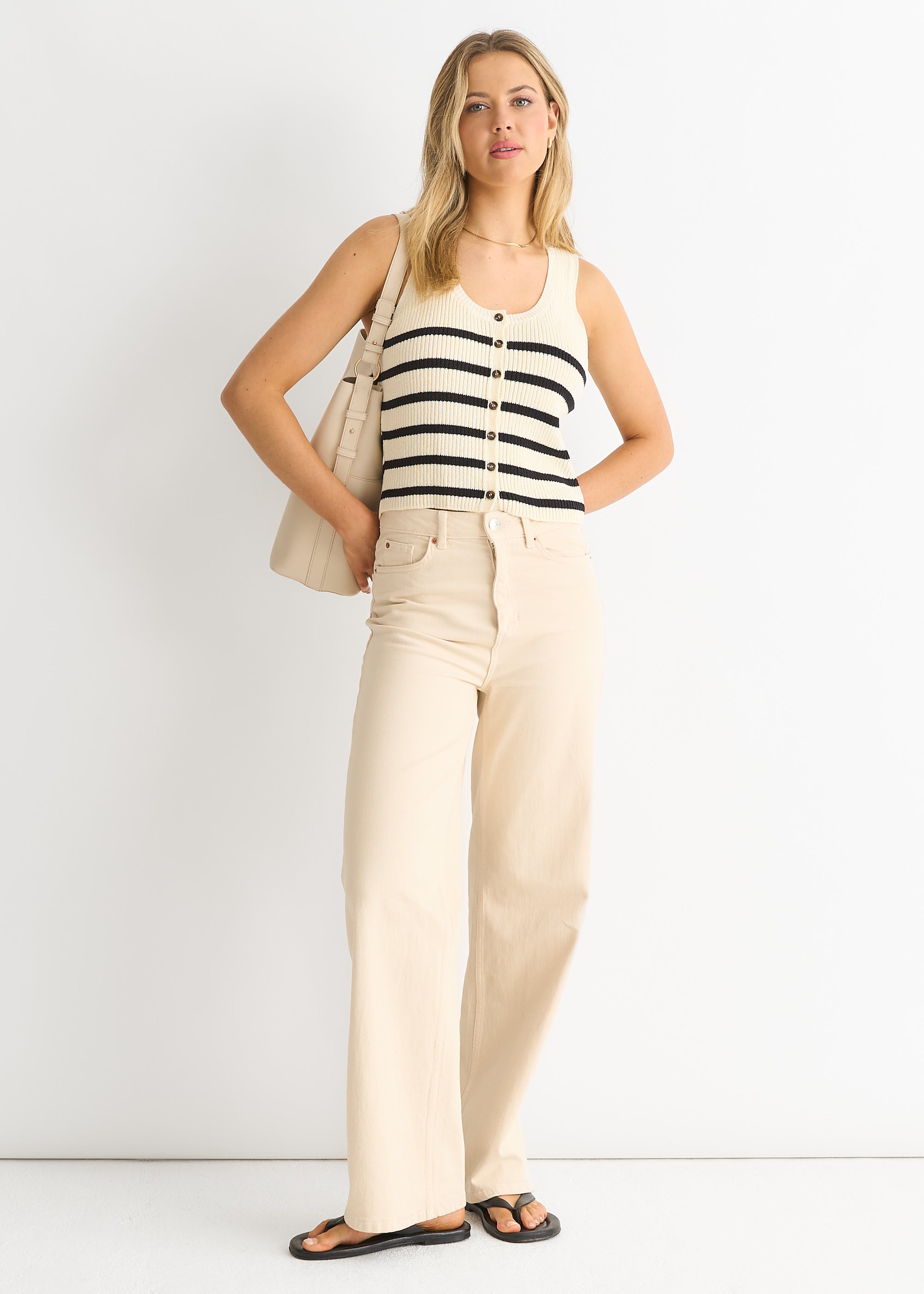 Mono Stripe Knit Waist Coat Vest