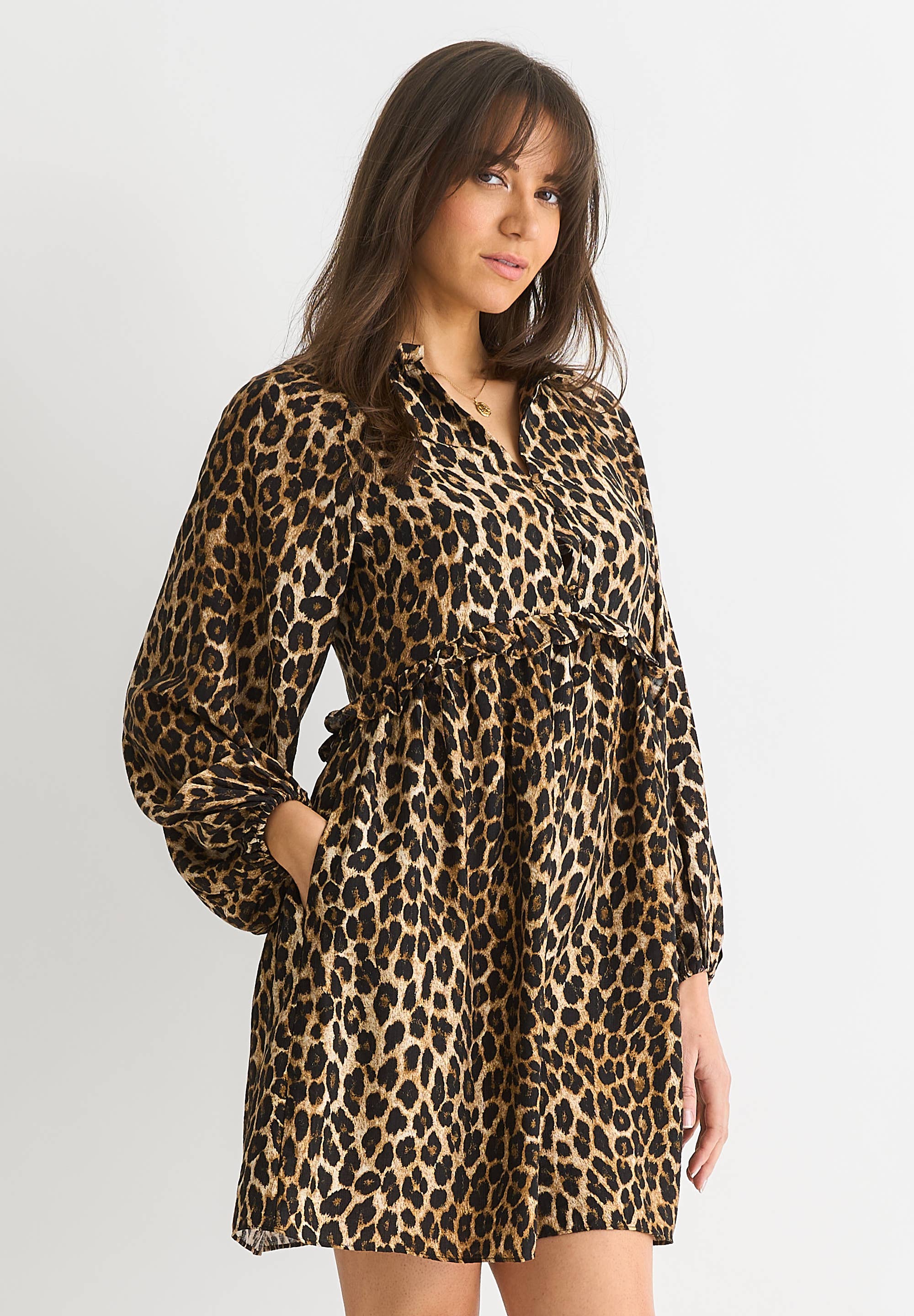 Brown Animal Smock Mini Dress