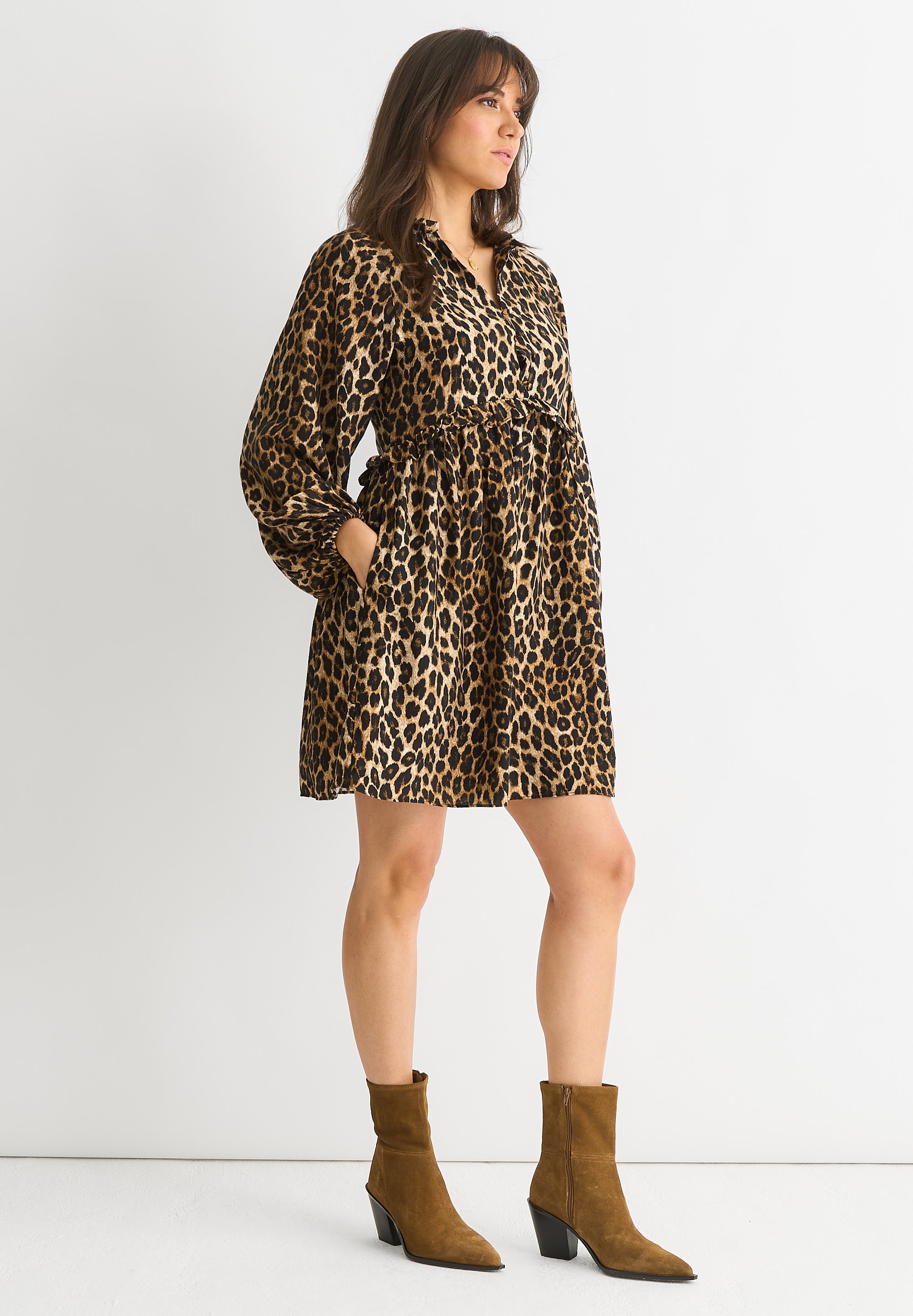 Brown Animal Smock Mini Dress