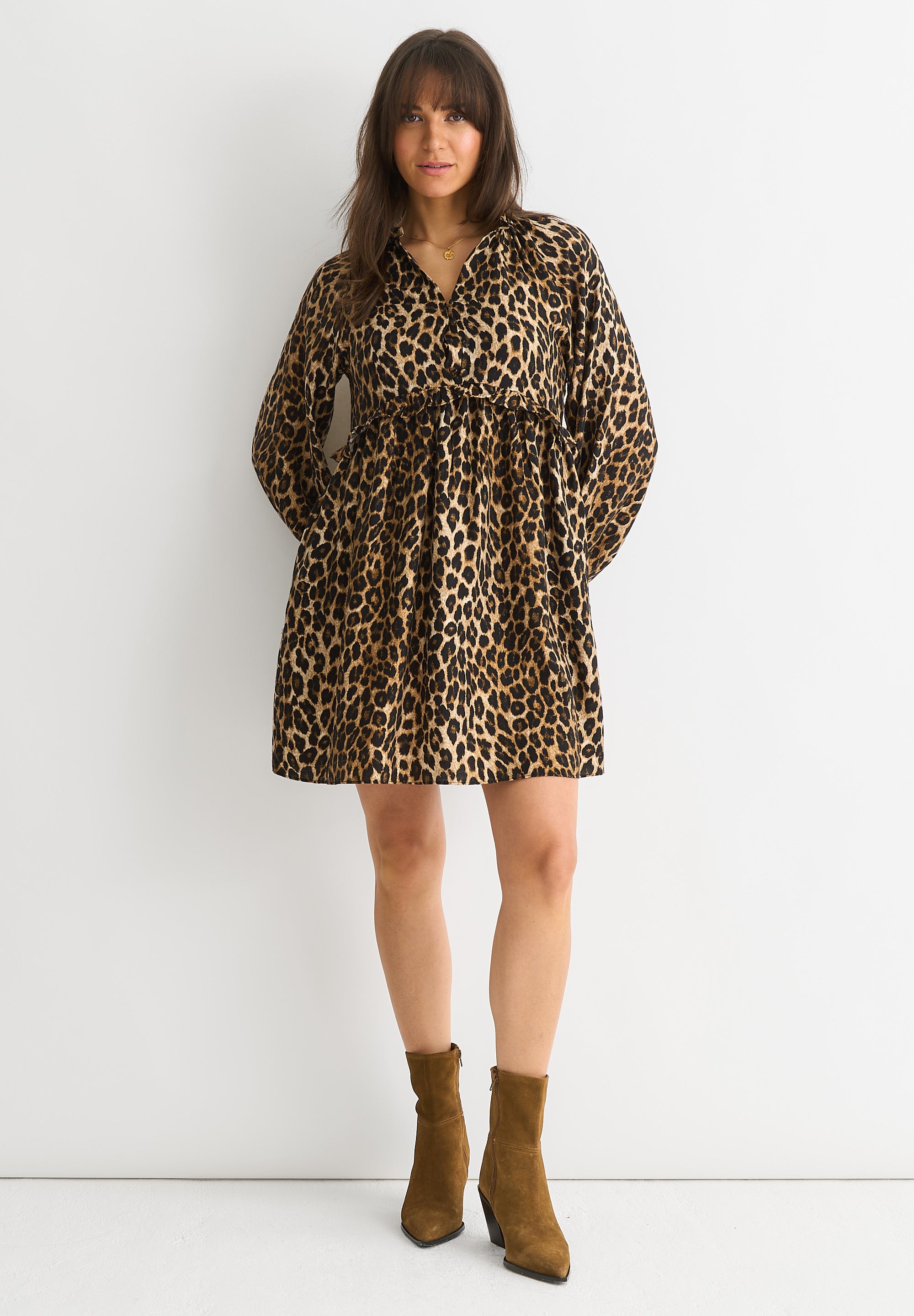 Brown Animal Smock Mini Dress