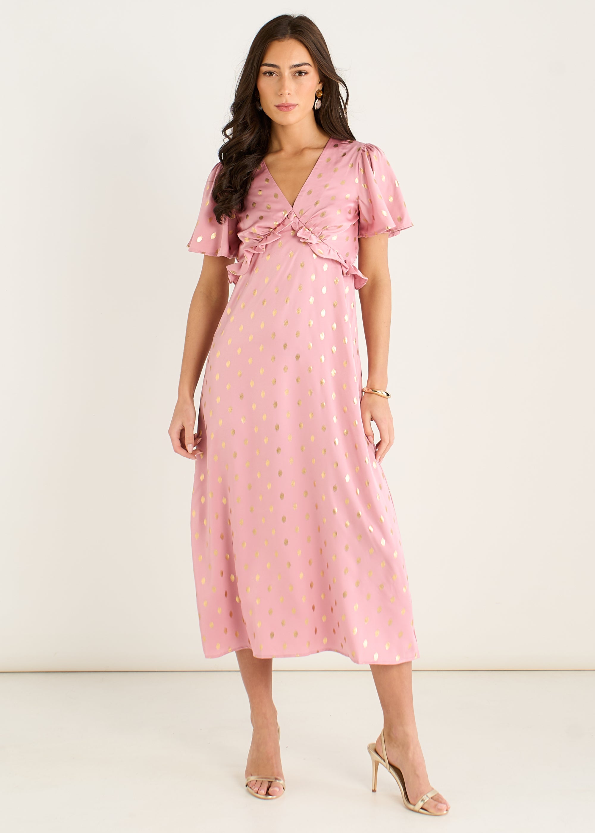 Blush Foil V Neck Midi Dress