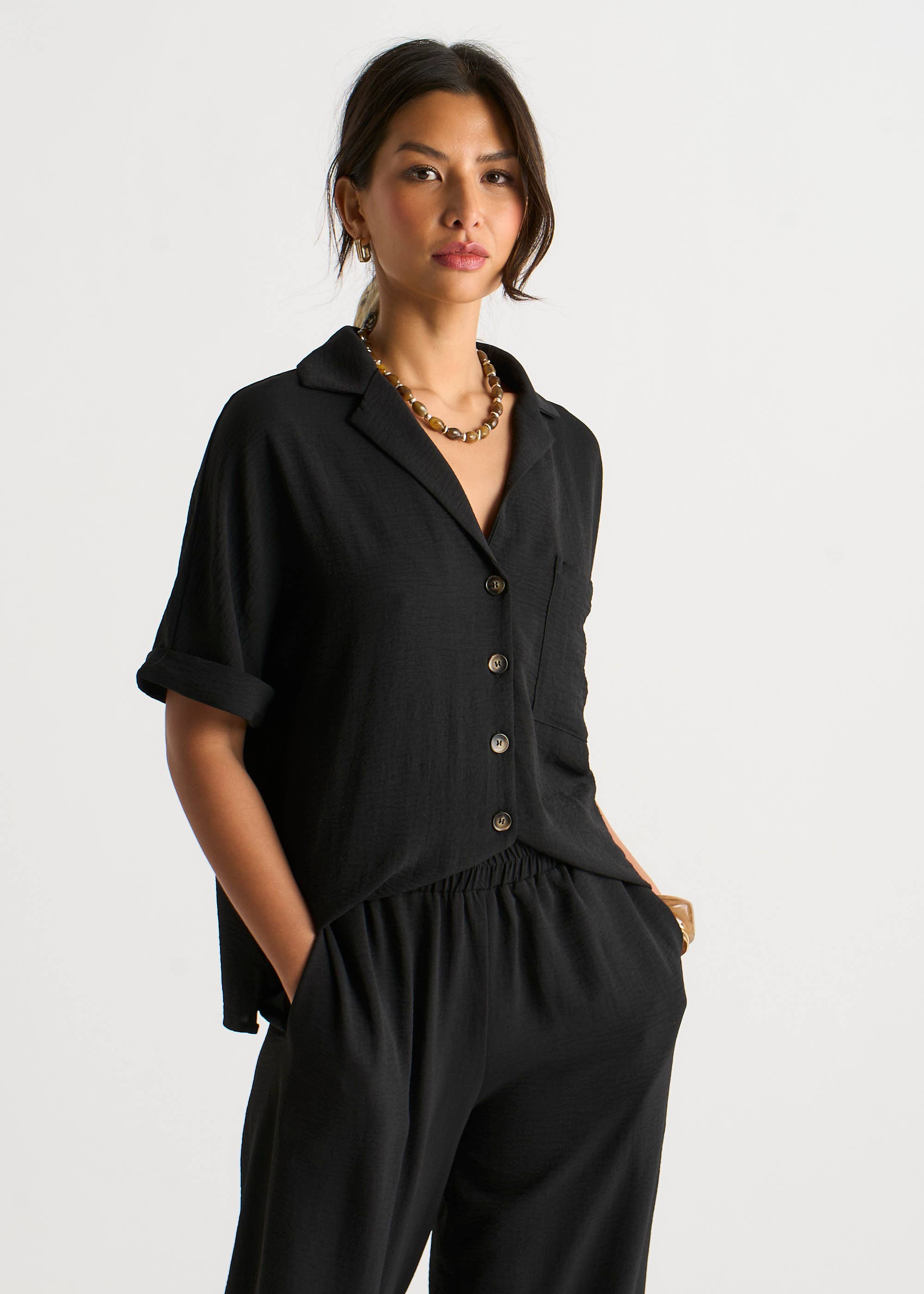 Black Air Flow Oversized Shirt Top
