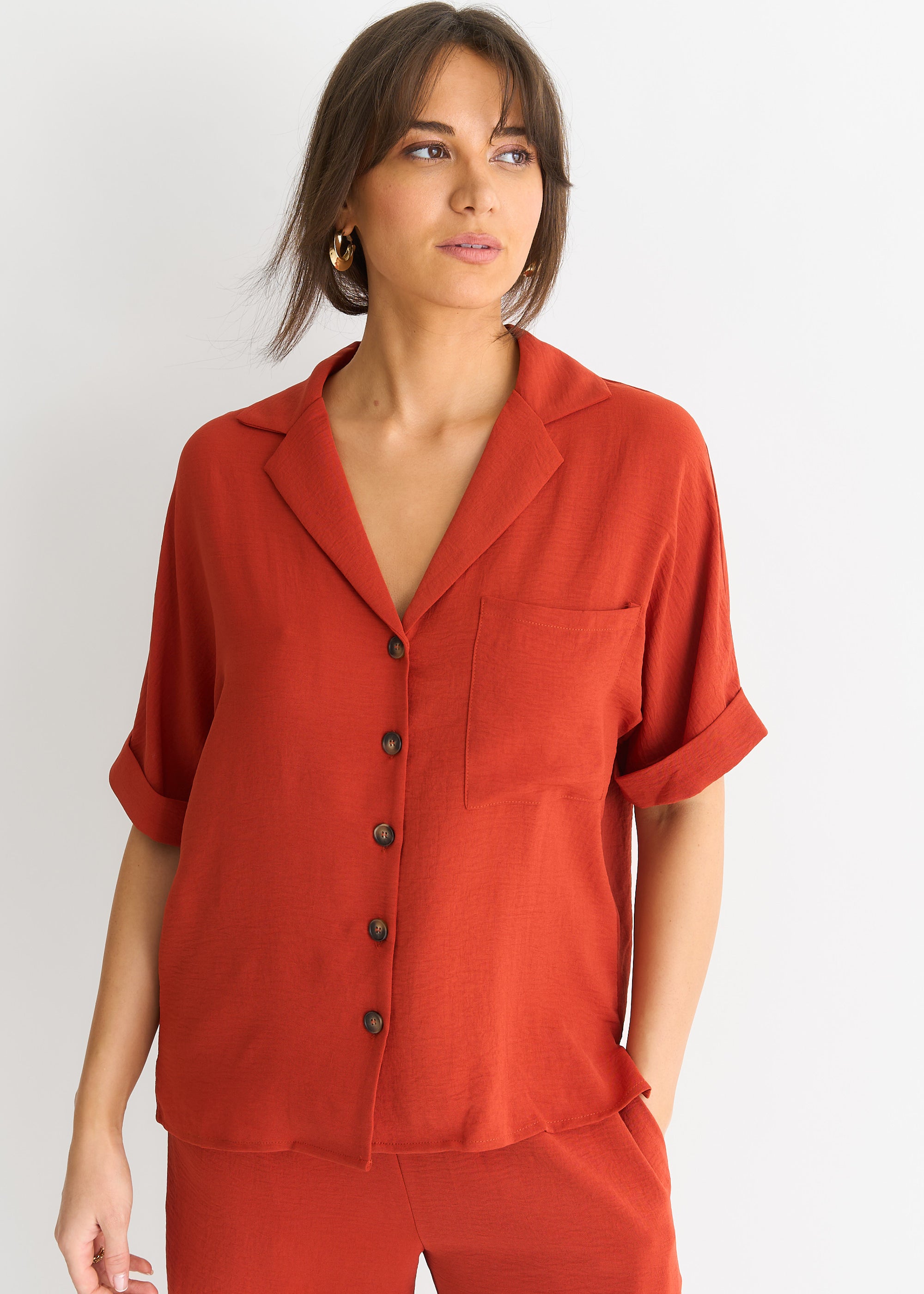 Rust Air Flow Oversized Shirt Top