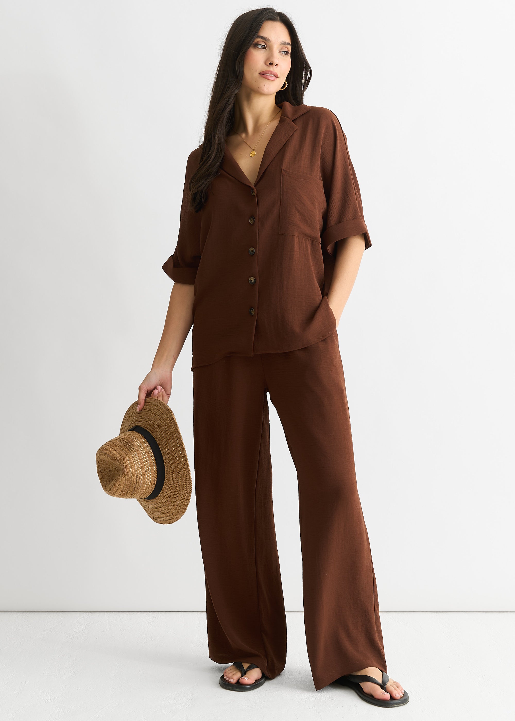 Brown Air Flow Oversized Shirt Top