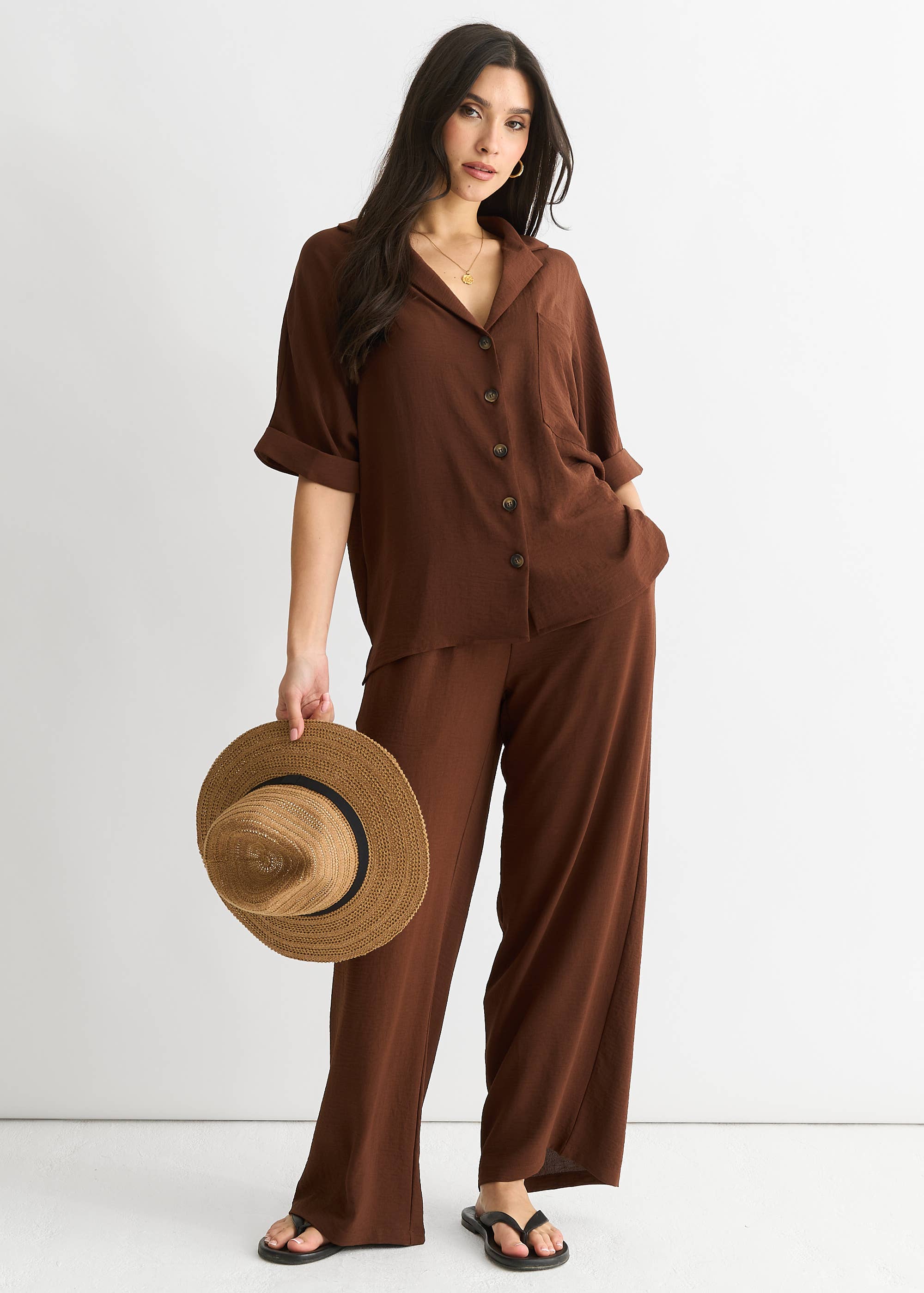 Brown Air Flow Oversized Shirt Top