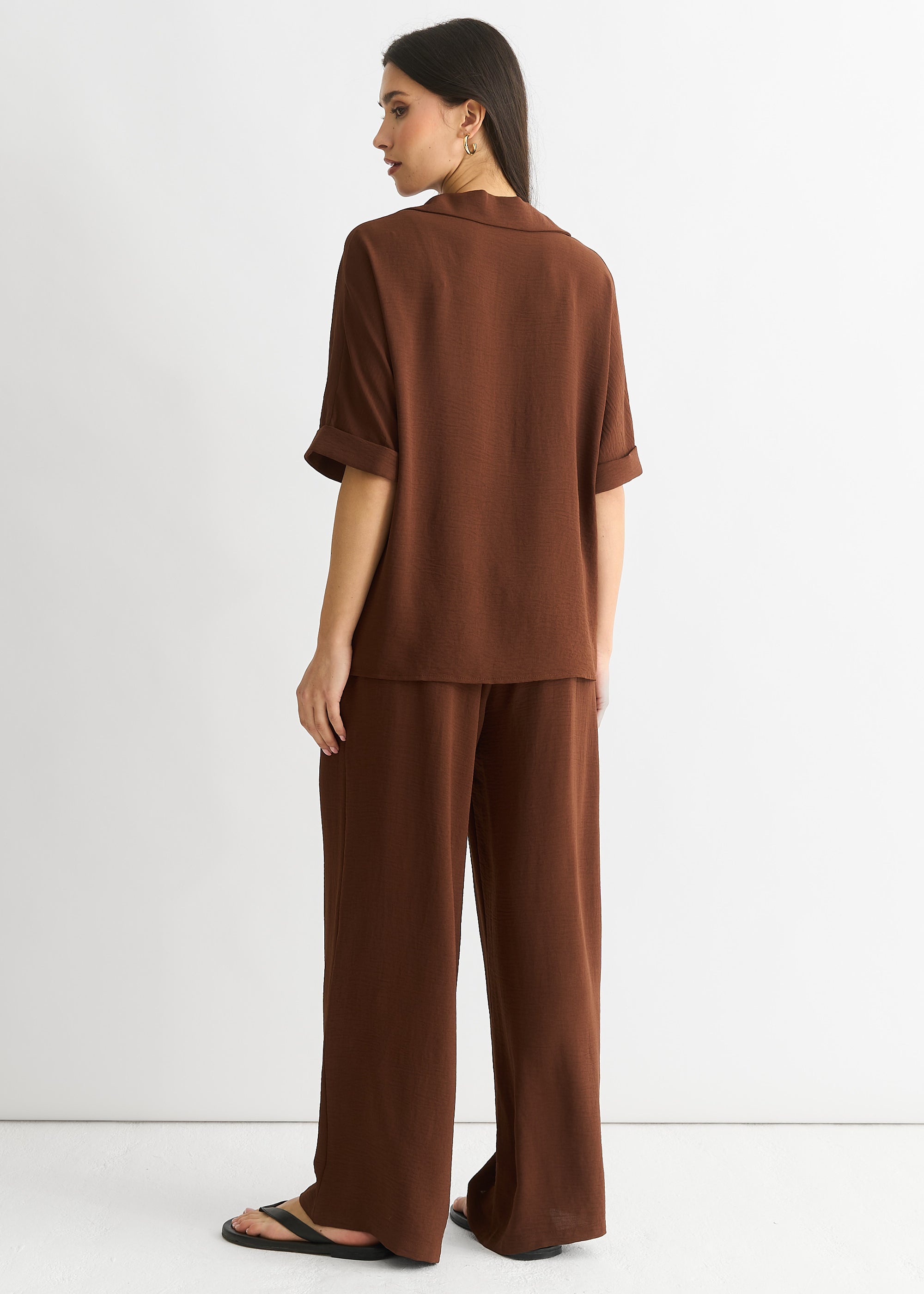 Brown Air Flow Oversized Shirt Top