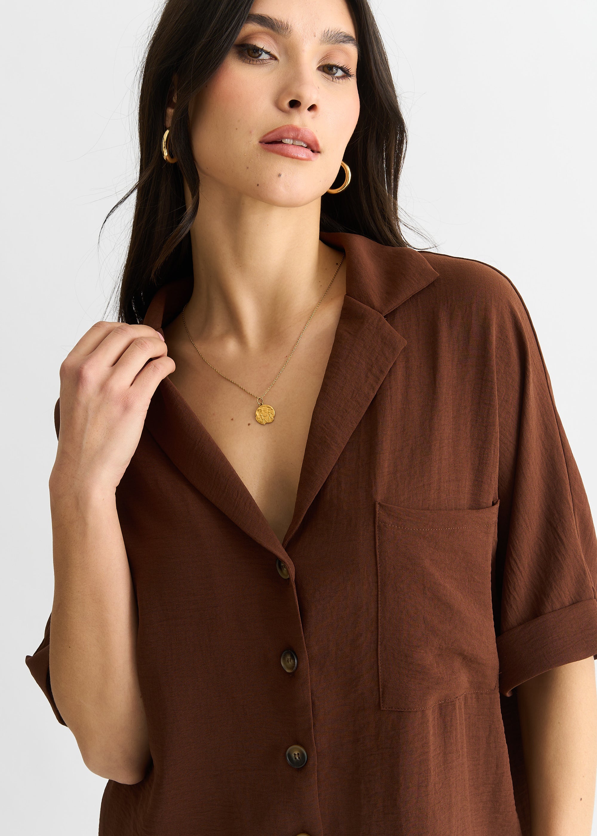 Brown Air Flow Oversized Shirt Top